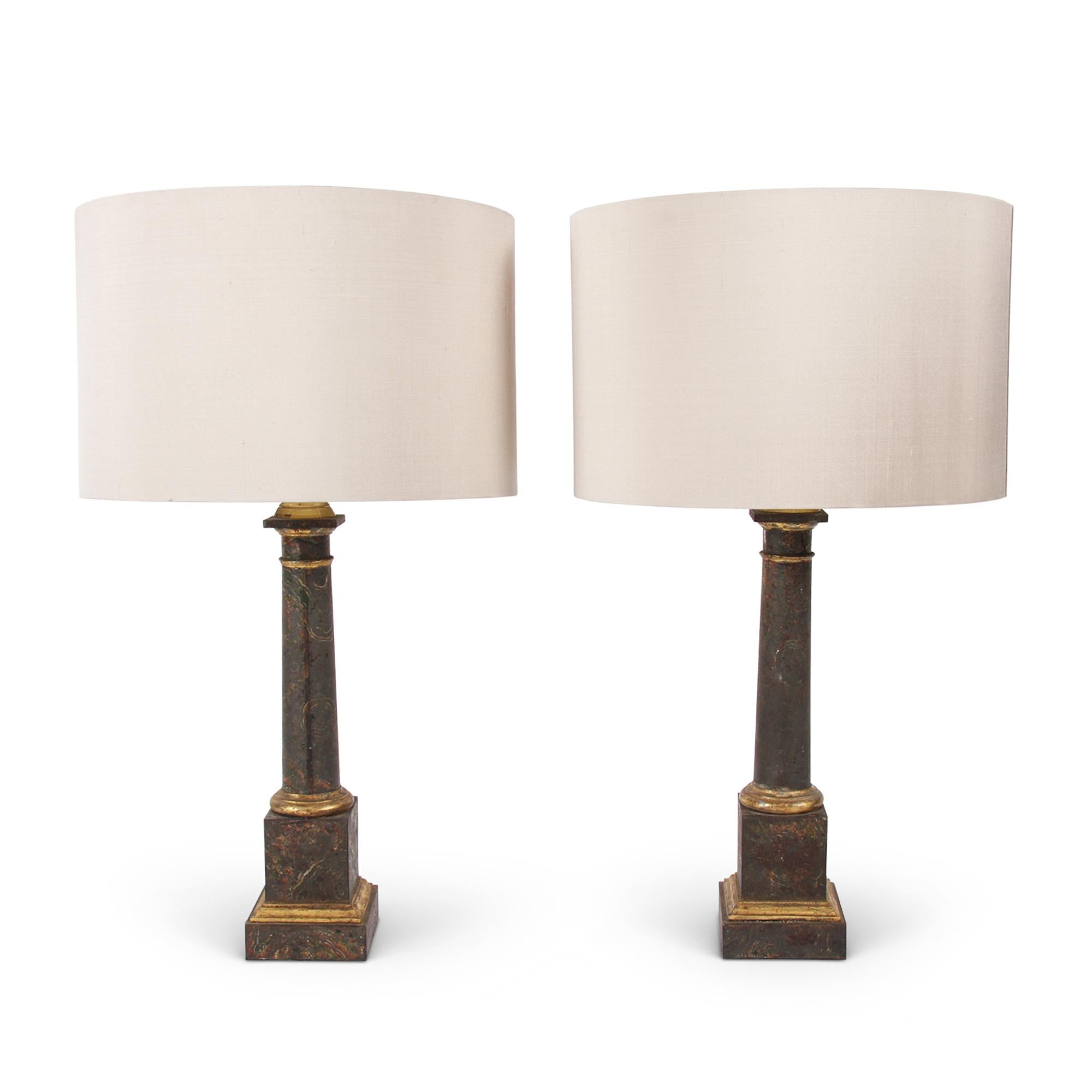 Mid-20th Century Pair of French Midcentury Faux Marble Table Lamps For Sale