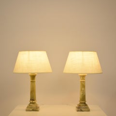 Pair of French Midcentury Green Alabaster Table Lamps, circa 1970
