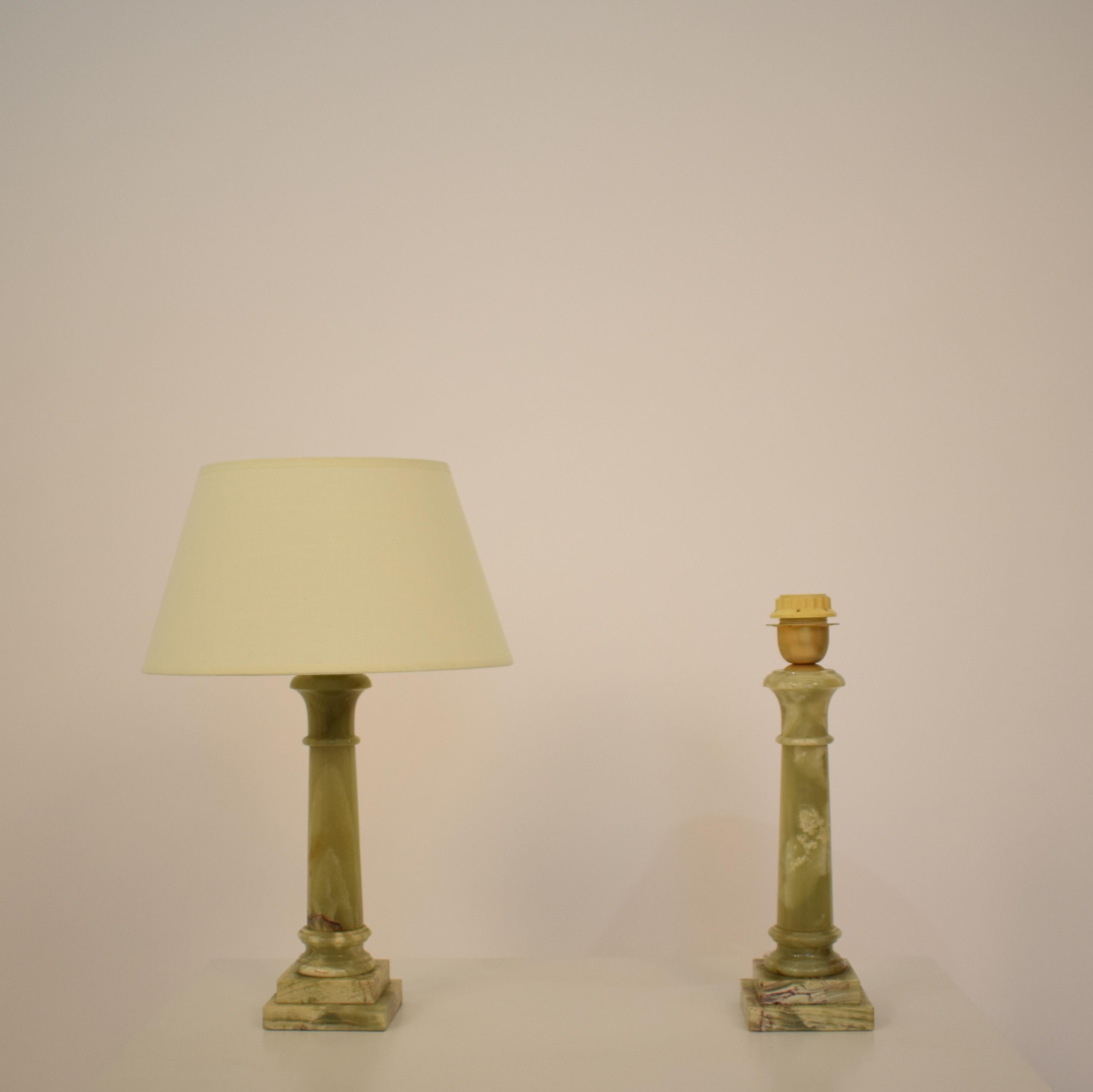 Pair of French Midcentury Green Alabaster Table Lamps, circa 1970 (20. Jahrhundert)
