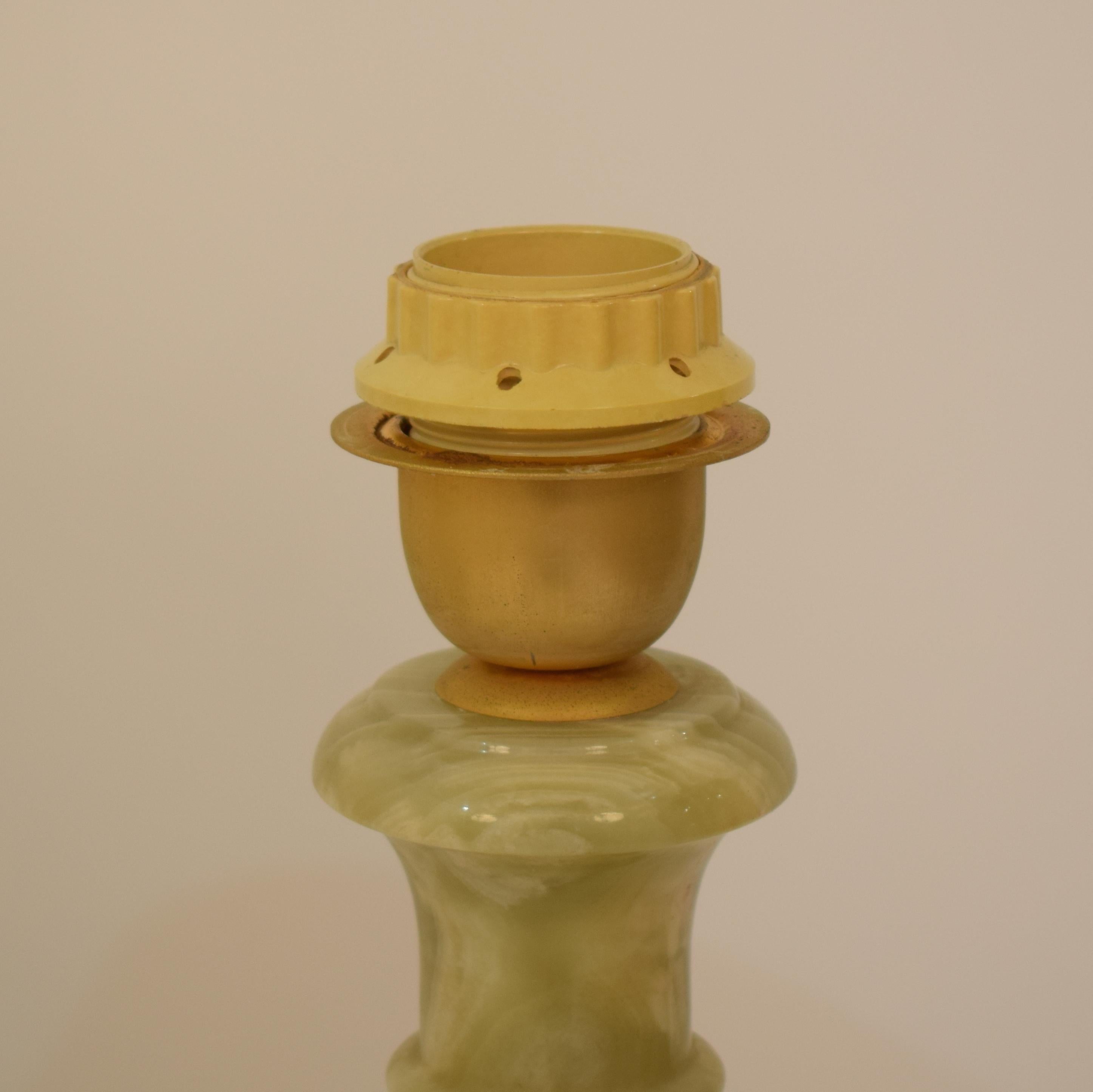 Pair of French Midcentury Green Alabaster Table Lamps, circa 1970 1
