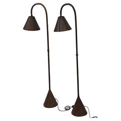 Pair of French Mid-Century Hand-Stitched Leather Floor Lamps by Jacques Adnet