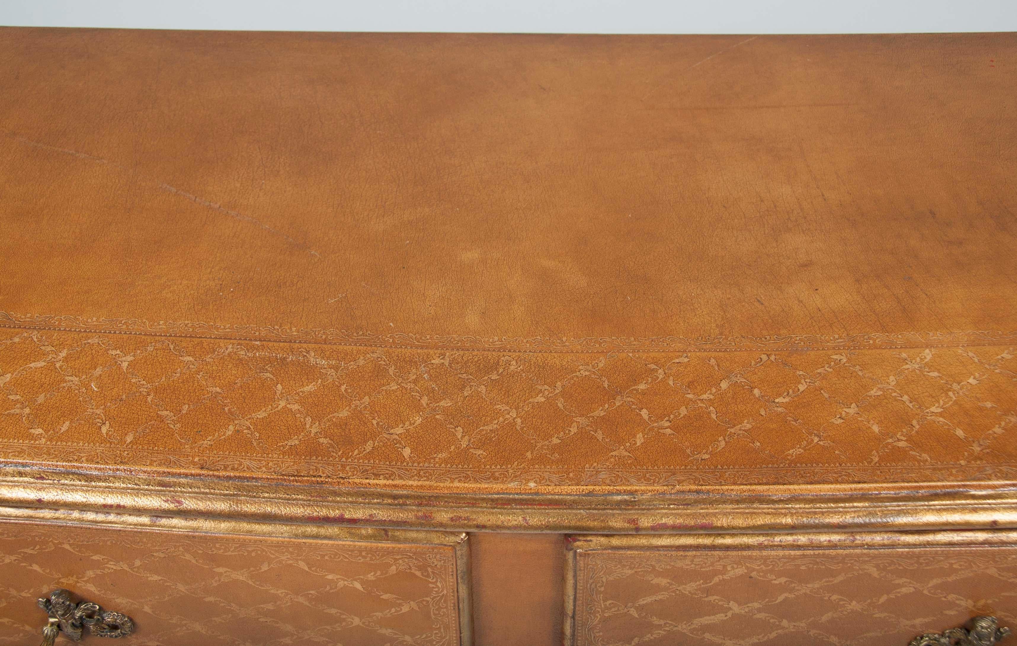 Pair of French Louis XVI Style Mid-Century Leather Covered Chests of Drawers For Sale 5