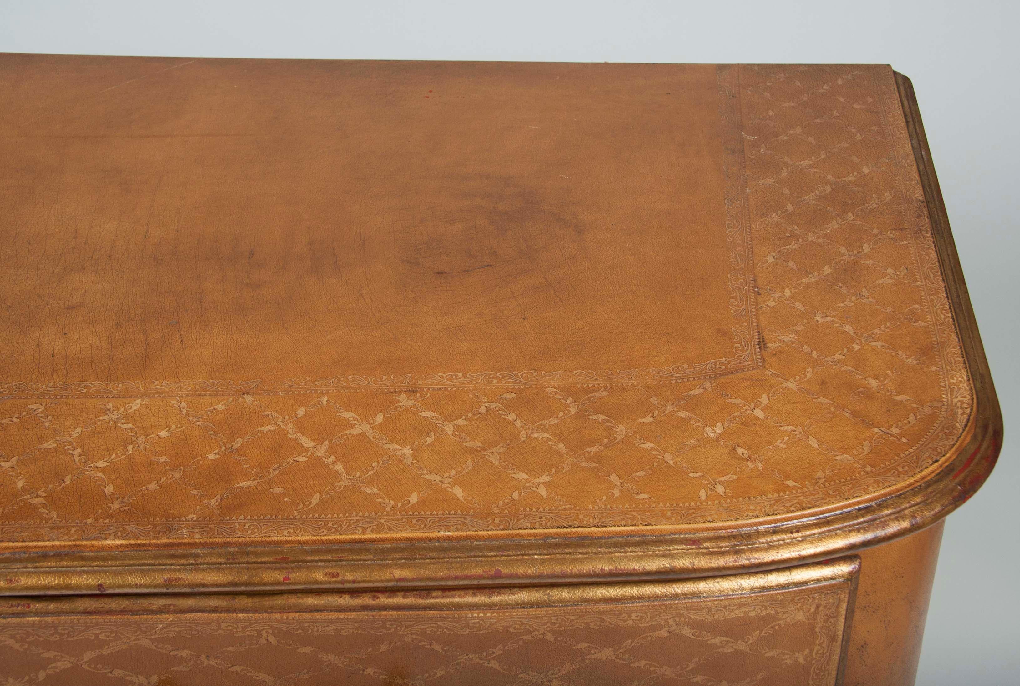 Pair of French Louis XVI Style Mid-Century Leather Covered Chests of Drawers 6