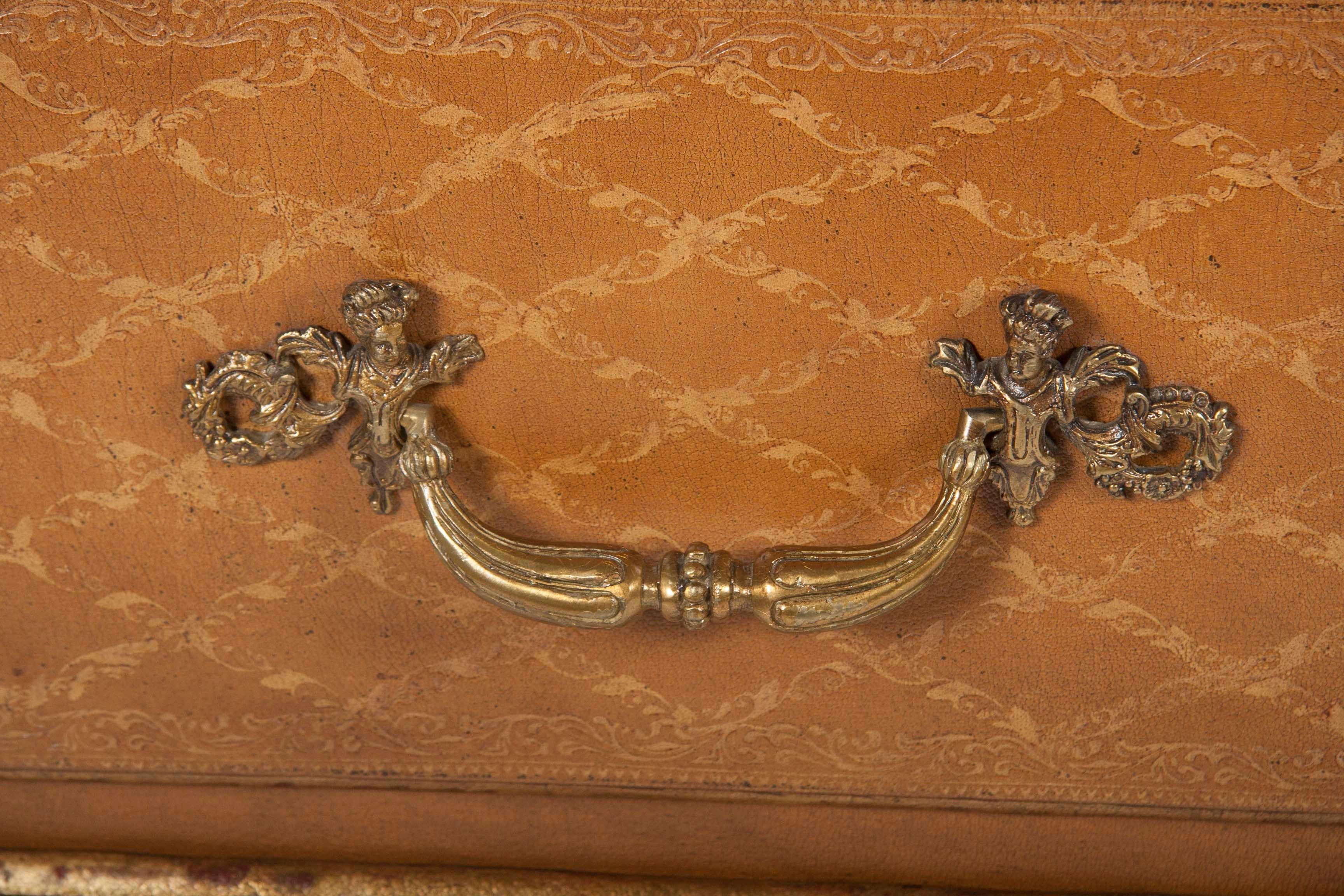 Pair of French Louis XVI Style Mid-Century Leather Covered Chests of Drawers 2