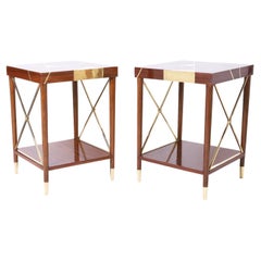 Pair of French Mid-Century Mahogany and Brass Tables or Stands