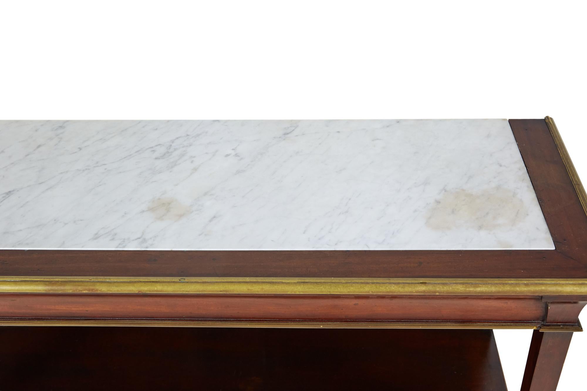 Pair of French Mid-Century Mahogany and Marble Top Console Tables 3