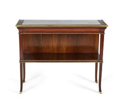 Pair of French Mid-Century Mahogany and Marble Top Console Tables