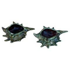 Retro Pair of French Mid-Century Majolica Shell Catchall