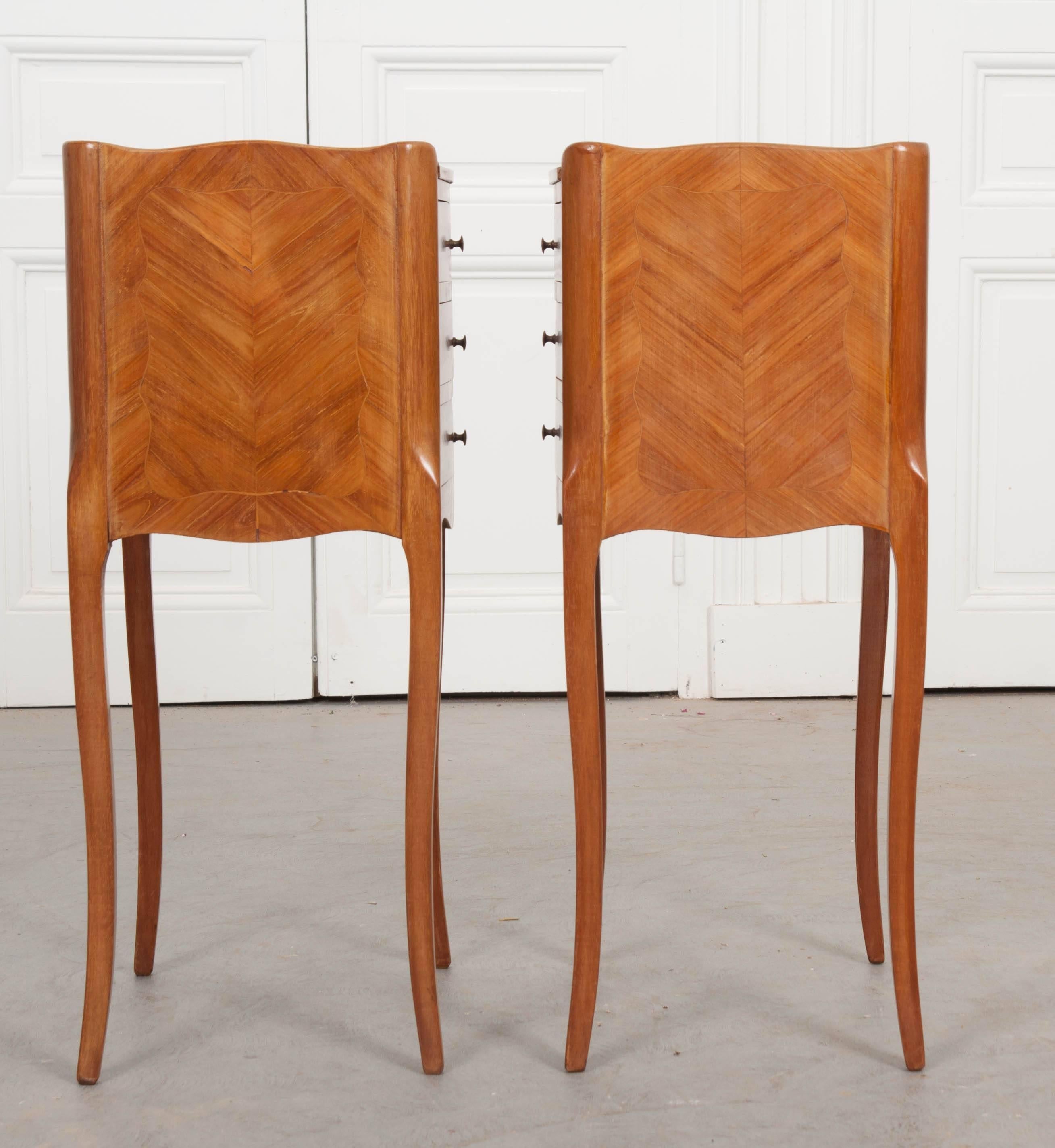 Pair of French Midcentury Marquetry Bedside Tables 4