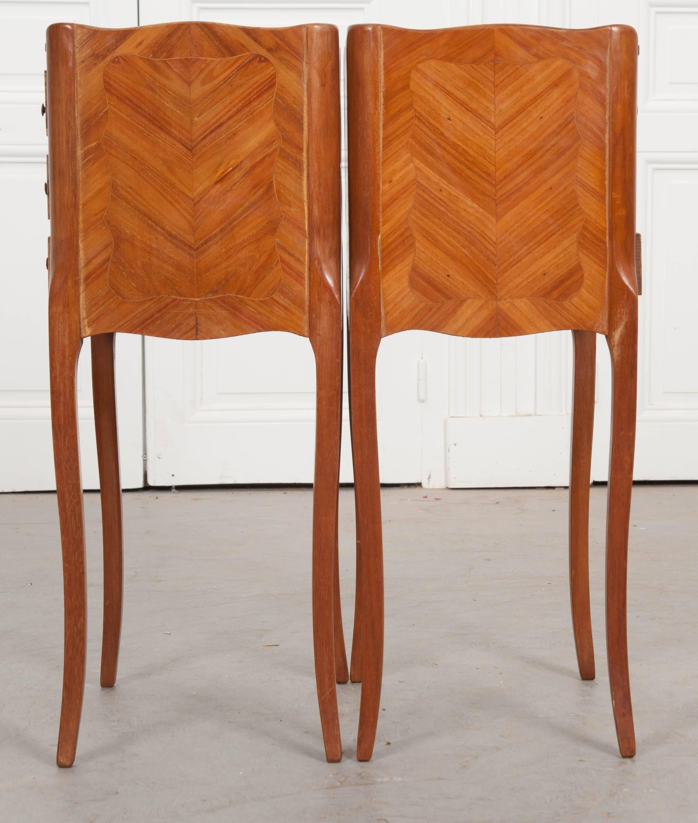 Pair of French Midcentury Marquetry Bedside Tables 5