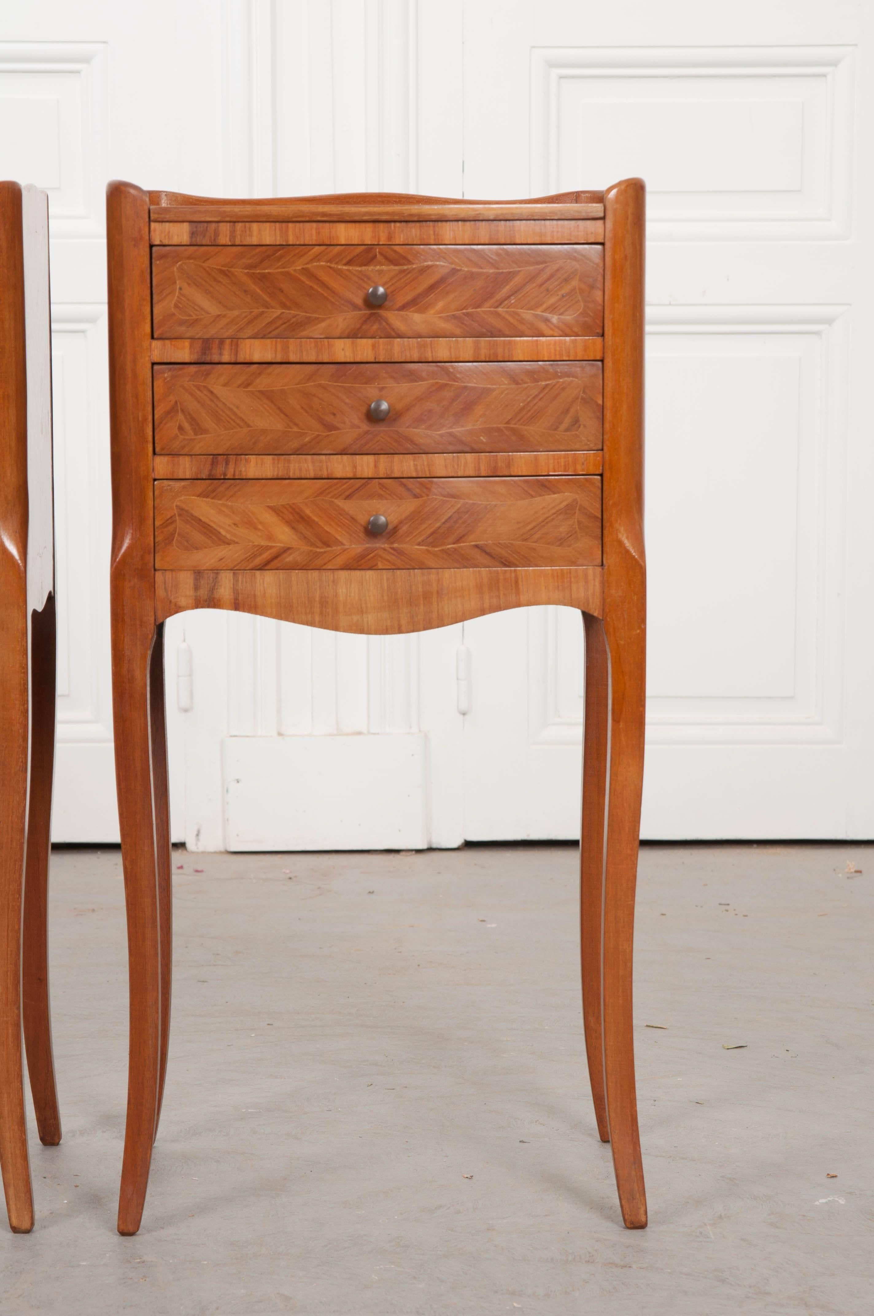 Mid-Century Modern Pair of French Midcentury Marquetry Bedside Tables