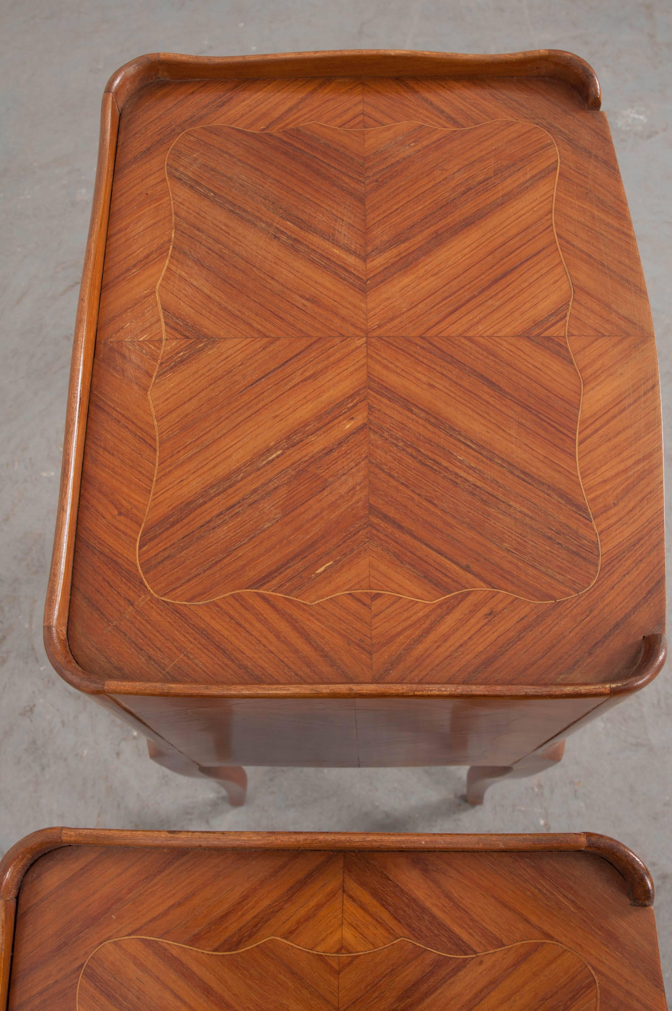 Pair of French Midcentury Marquetry Bedside Tables 1
