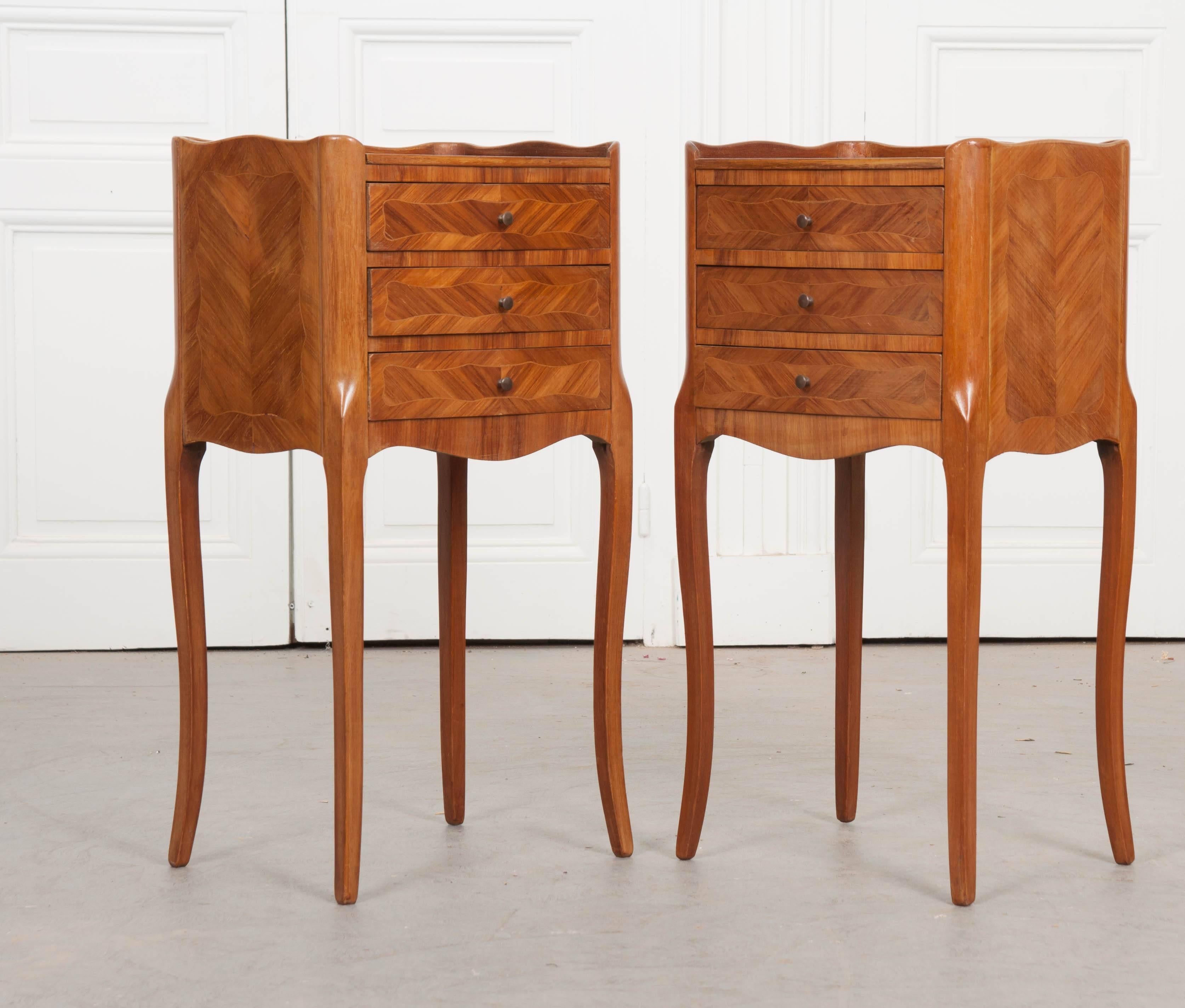 Pair of French Midcentury Marquetry Bedside Tables 2