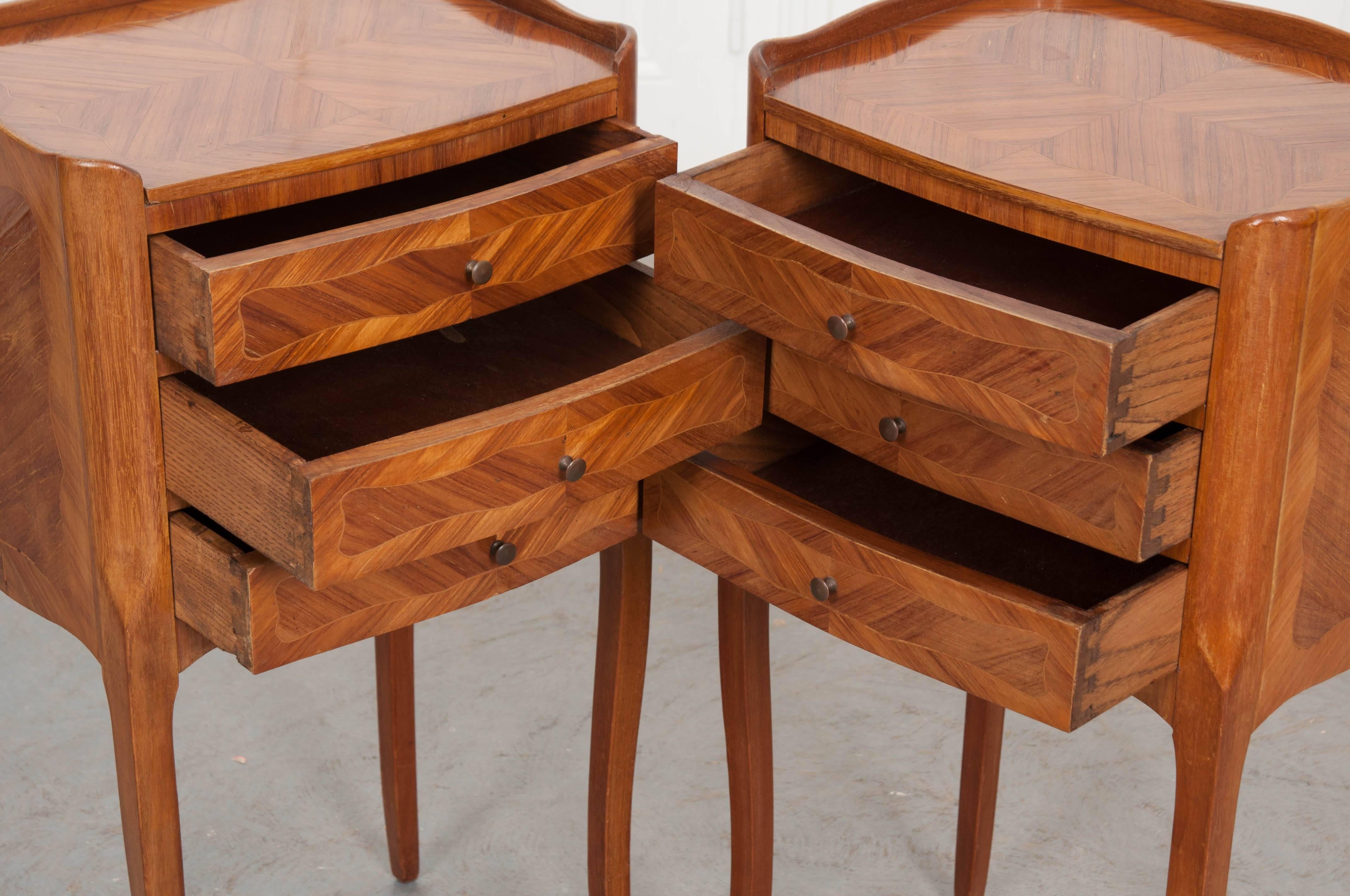 Pair of French Midcentury Marquetry Bedside Tables 3