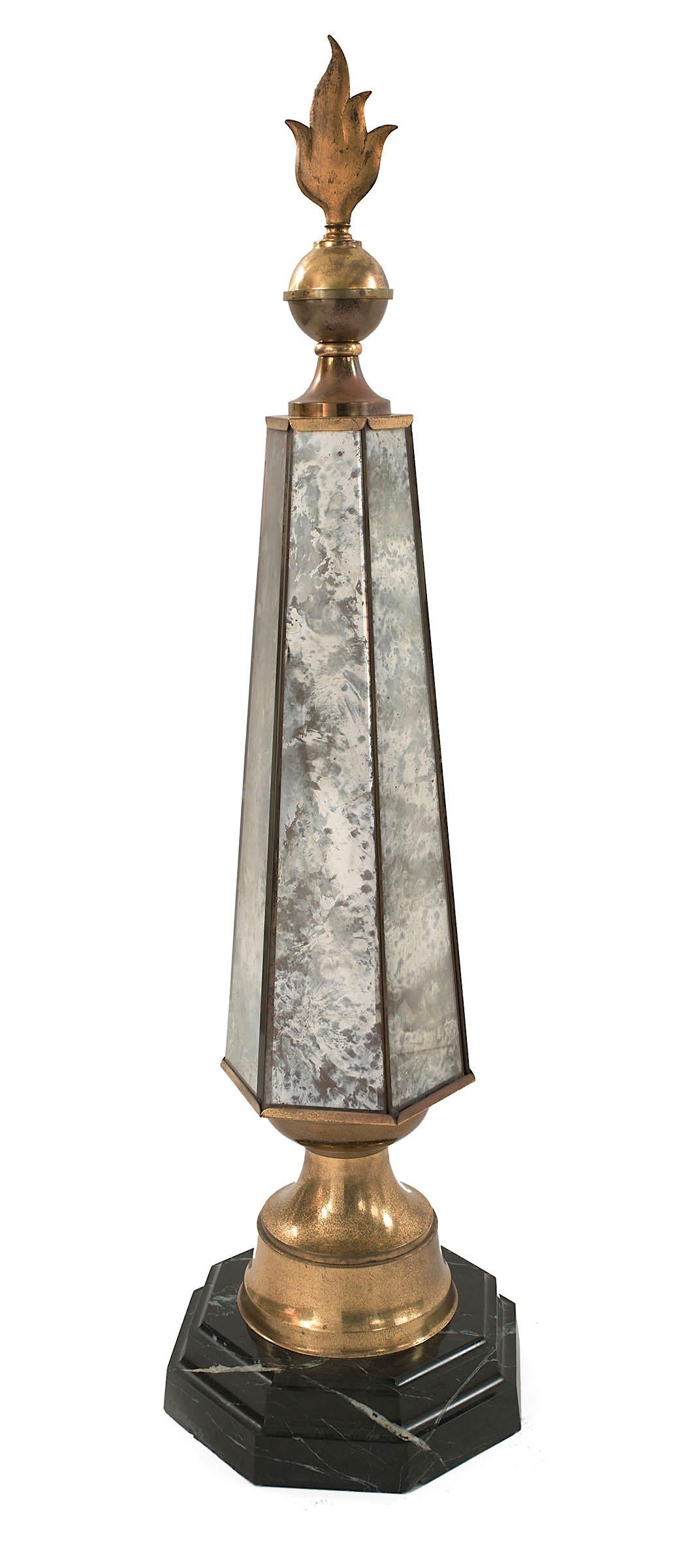 Mid-Century Modern Pair of French Mid-Century Mirrored Hexagonal Obelisks For Sale
