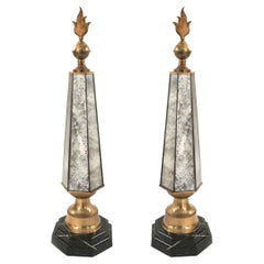 Pair of French Mid-Century Mirrored Hexagonal Obelisks