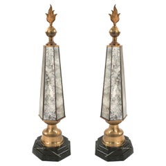 Pair of French Mid-Century Mirrored Hexagonal Obelisks