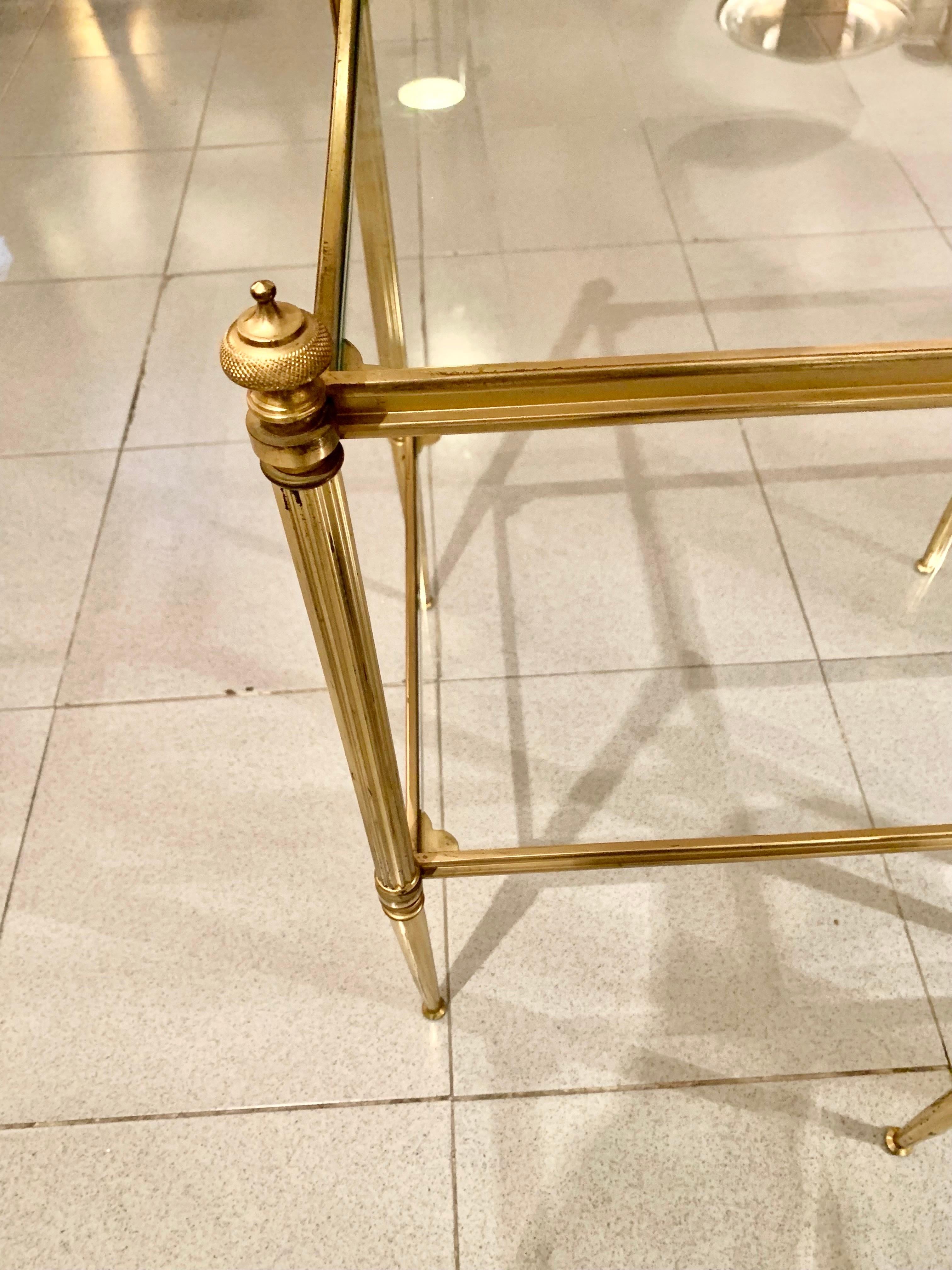 Pair of French Mid-Century Modern Brass and Glass Jansen Style Side Tables 5