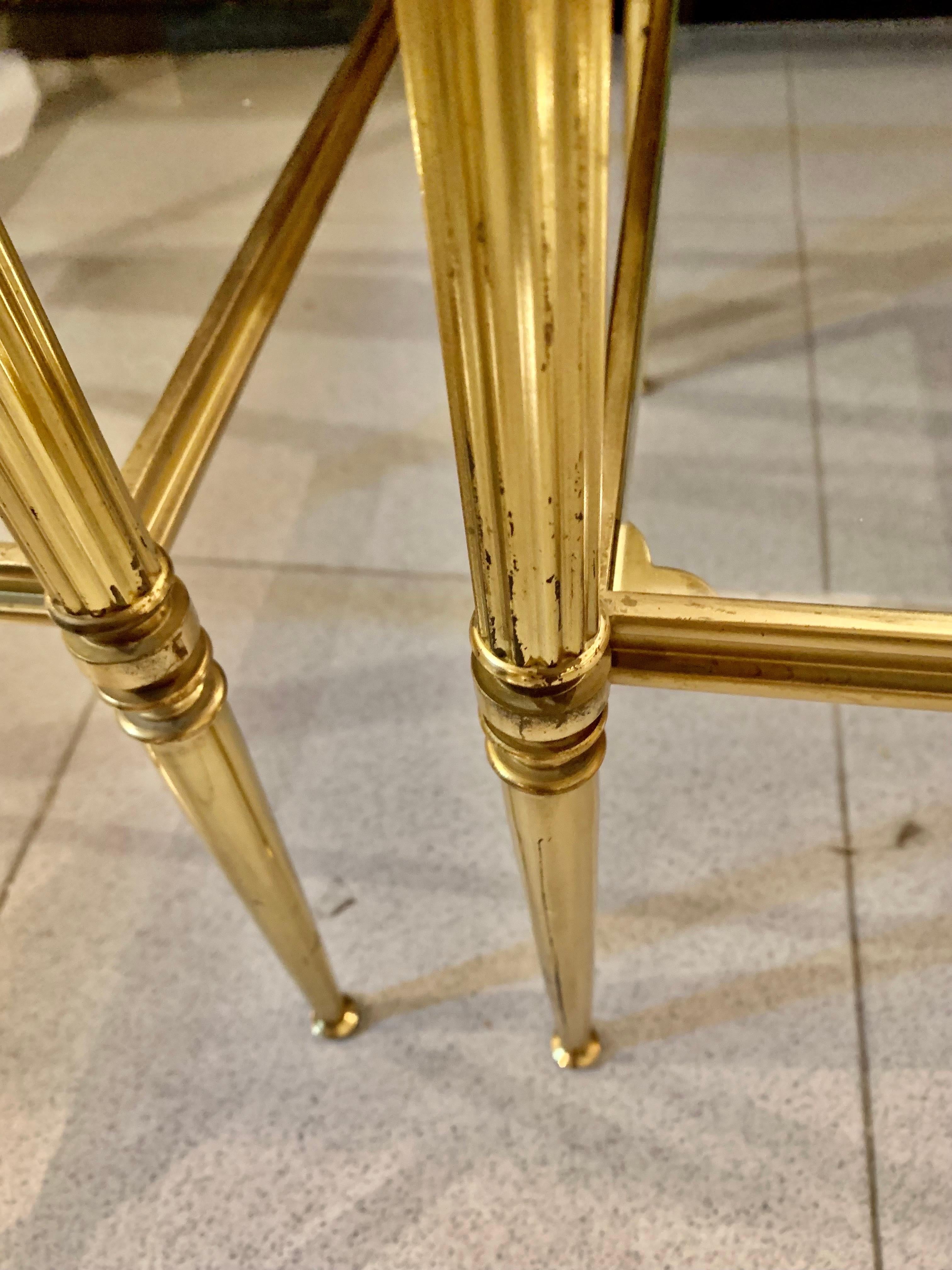 Pair of French Mid-Century Modern Brass and Glass Jansen Style Side Tables 10