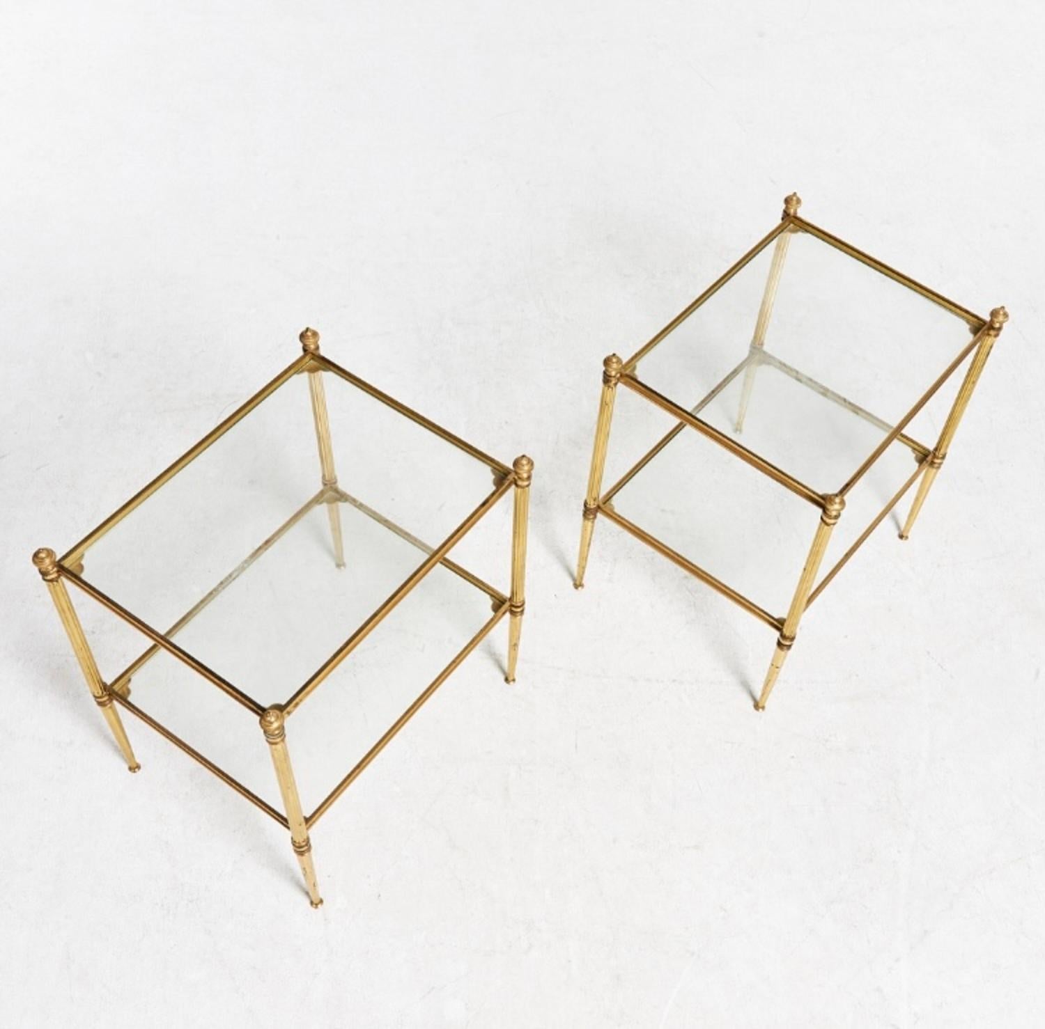 Neoclassical Revival Pair of French Mid-Century Modern Brass and Glass Jansen Style Side Tables