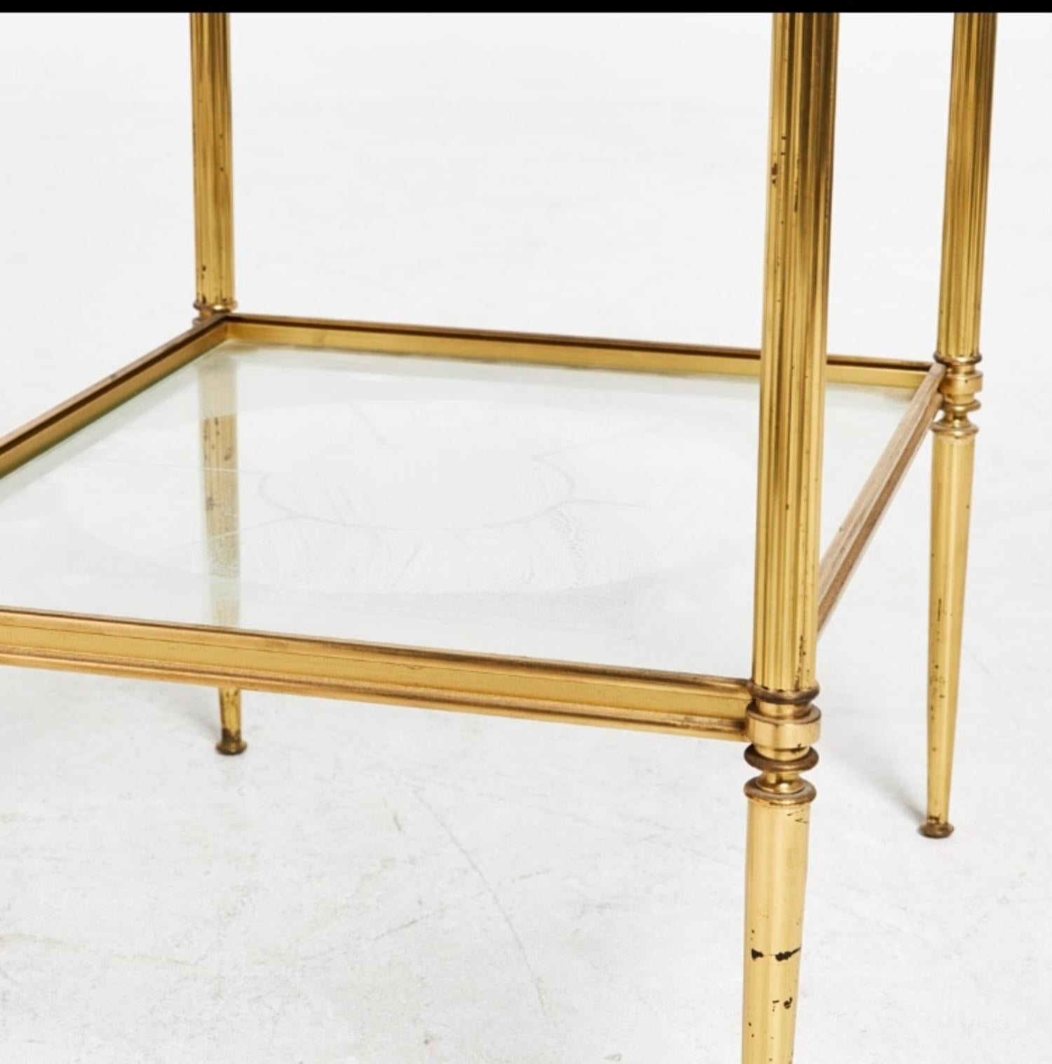 20th Century Pair of French Mid-Century Modern Brass and Glass Jansen Style Side Tables