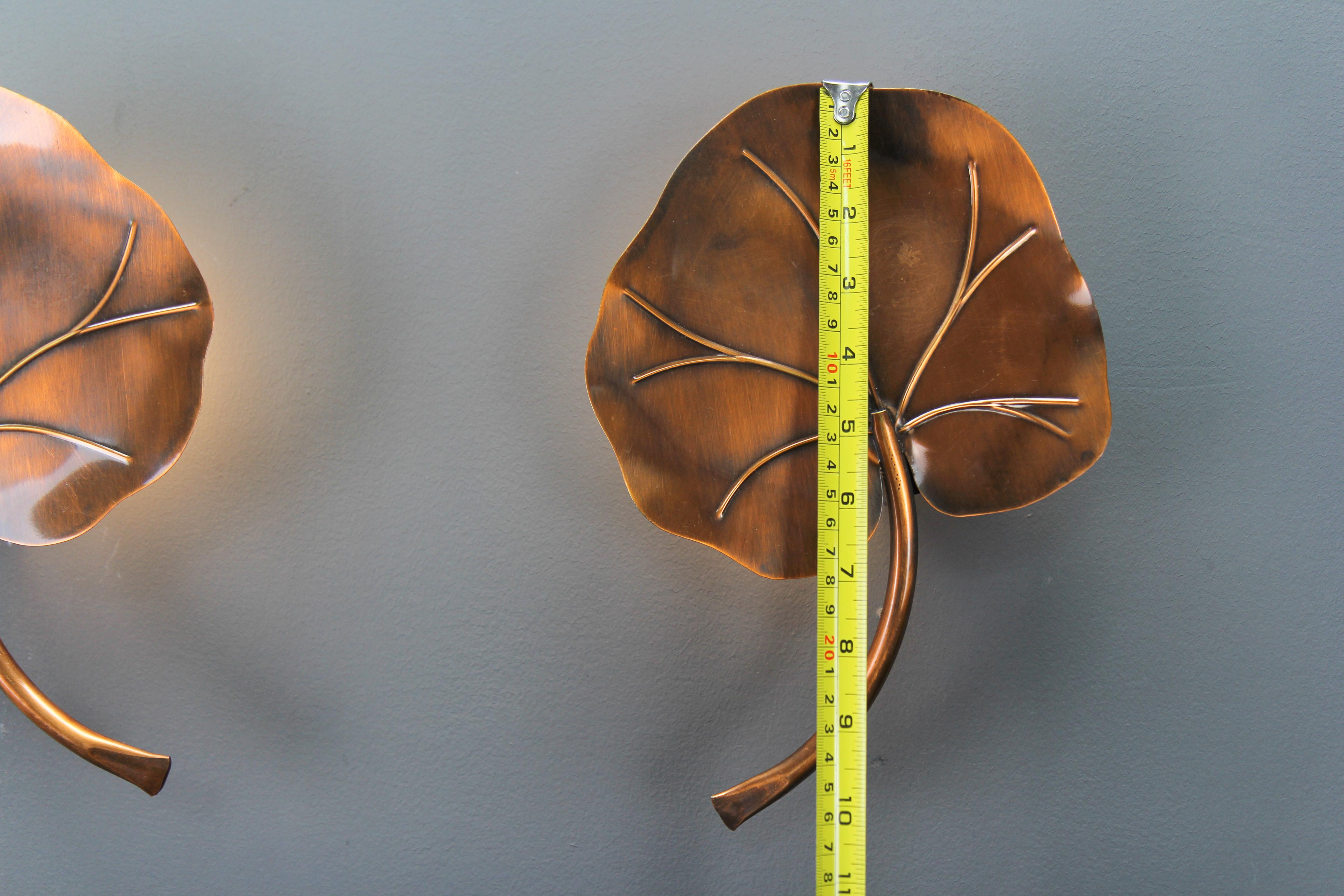 Pair of French Mid-Century Modern Brass Water Lily Leaf-Shaped Sconces For Sale 13