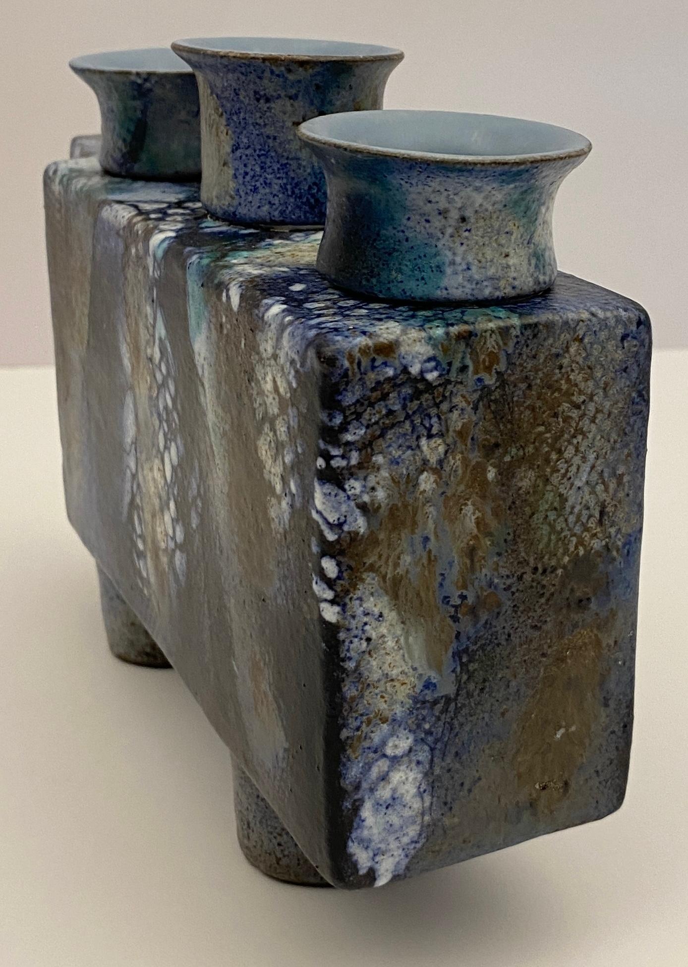 Glazed Pair of French Mid Century Modern Ceramic Candle Holders signed ONET For Sale