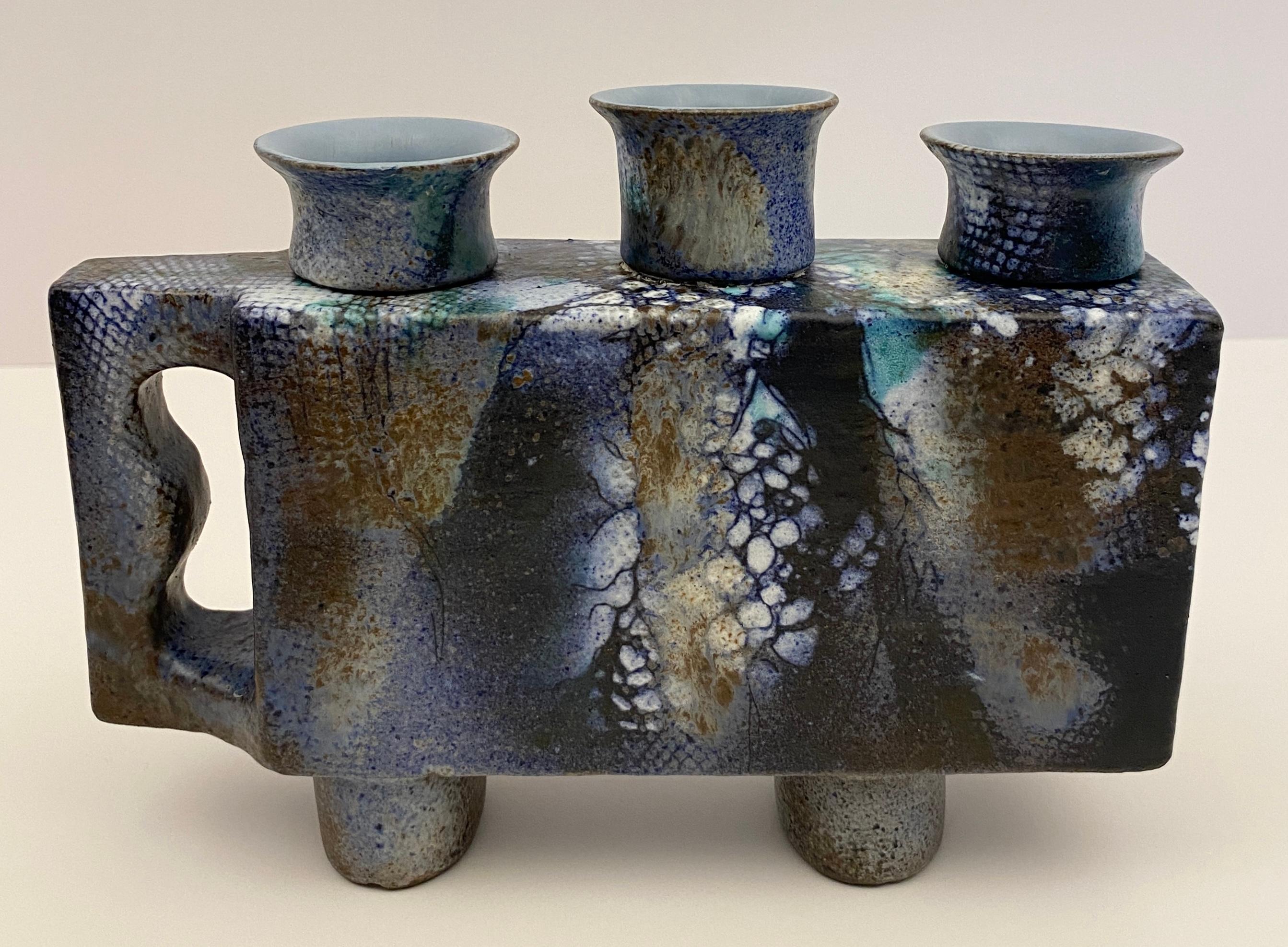Pair of French Mid Century Modern Ceramic Candle Holders signed ONET In Good Condition For Sale In Miami, FL