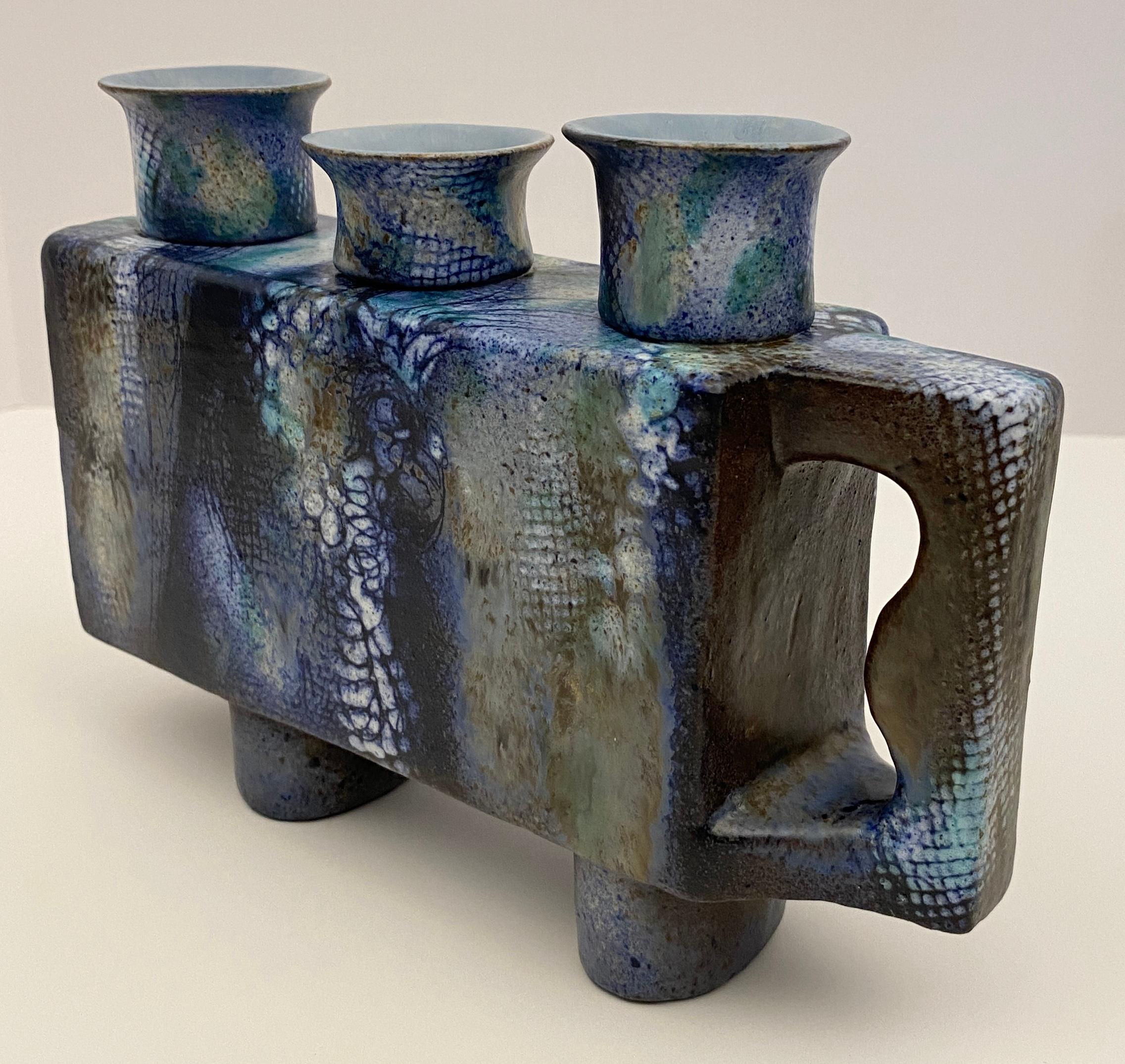 20th Century Pair of French Mid Century Modern Ceramic Candle Holders signed ONET For Sale