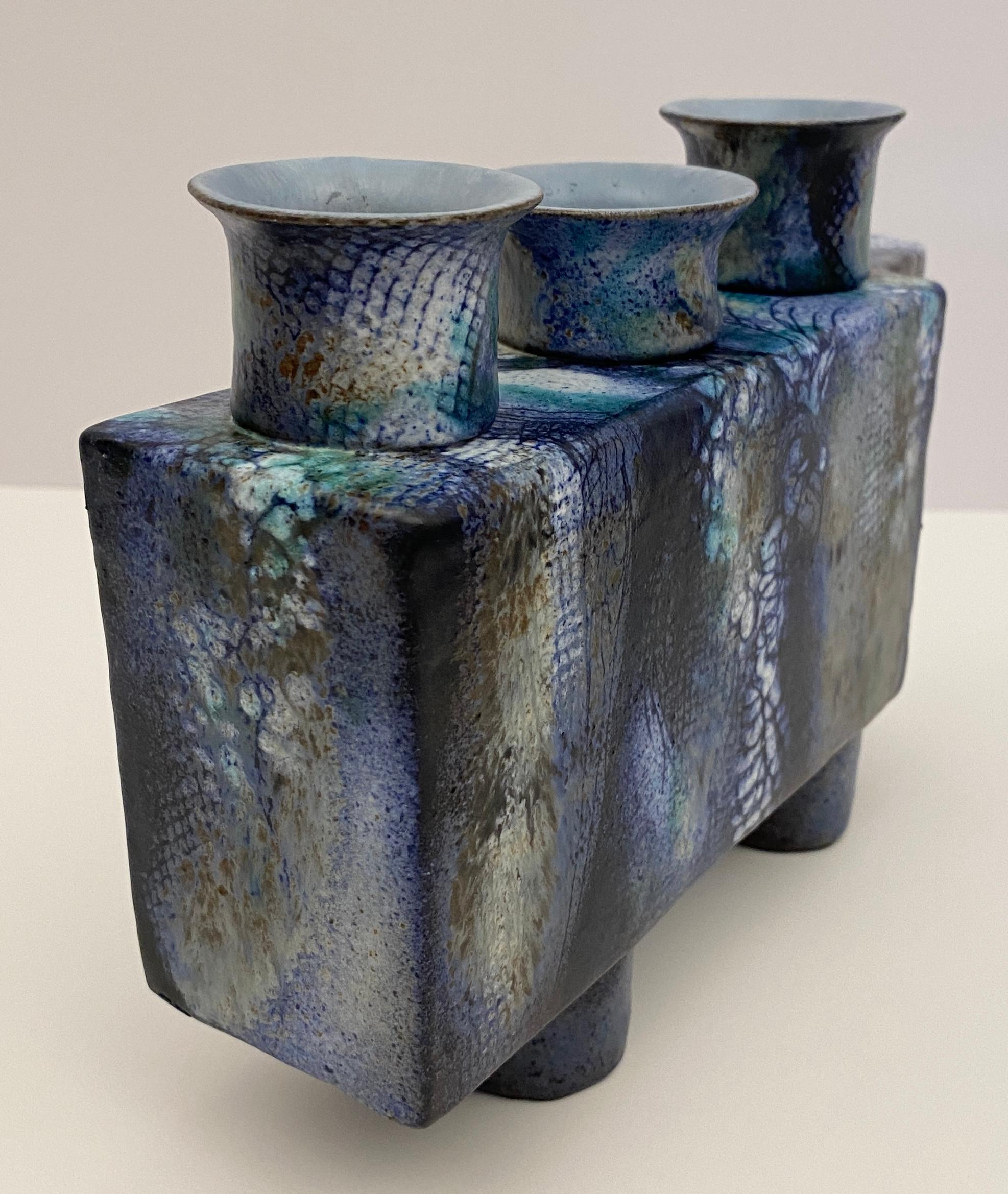Pair of French Mid Century Modern Ceramic Candle Holders signed ONET For Sale 2
