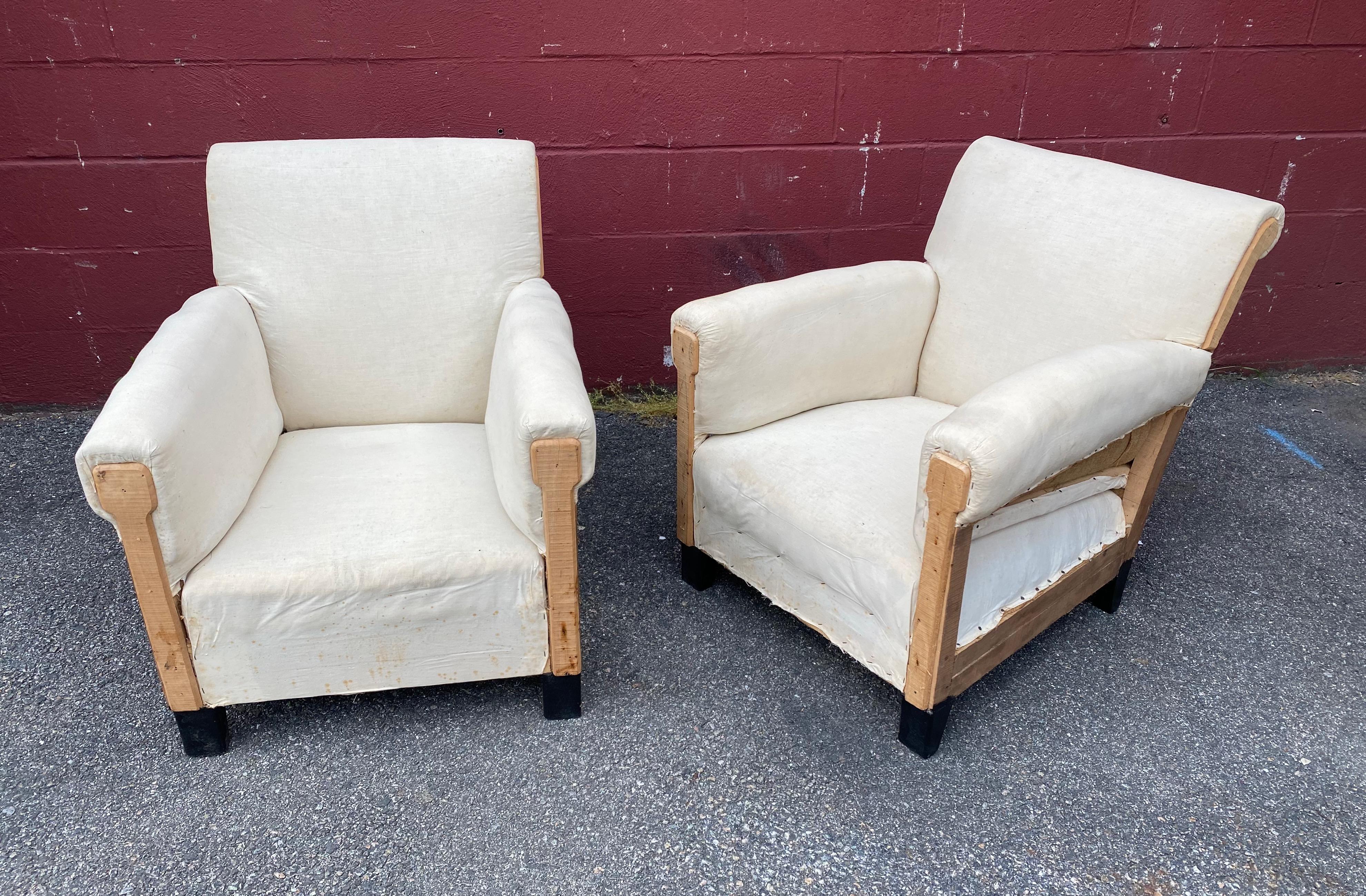 Pair of French Mid-Century Modern Club Chairs in Muslin For Sale 6