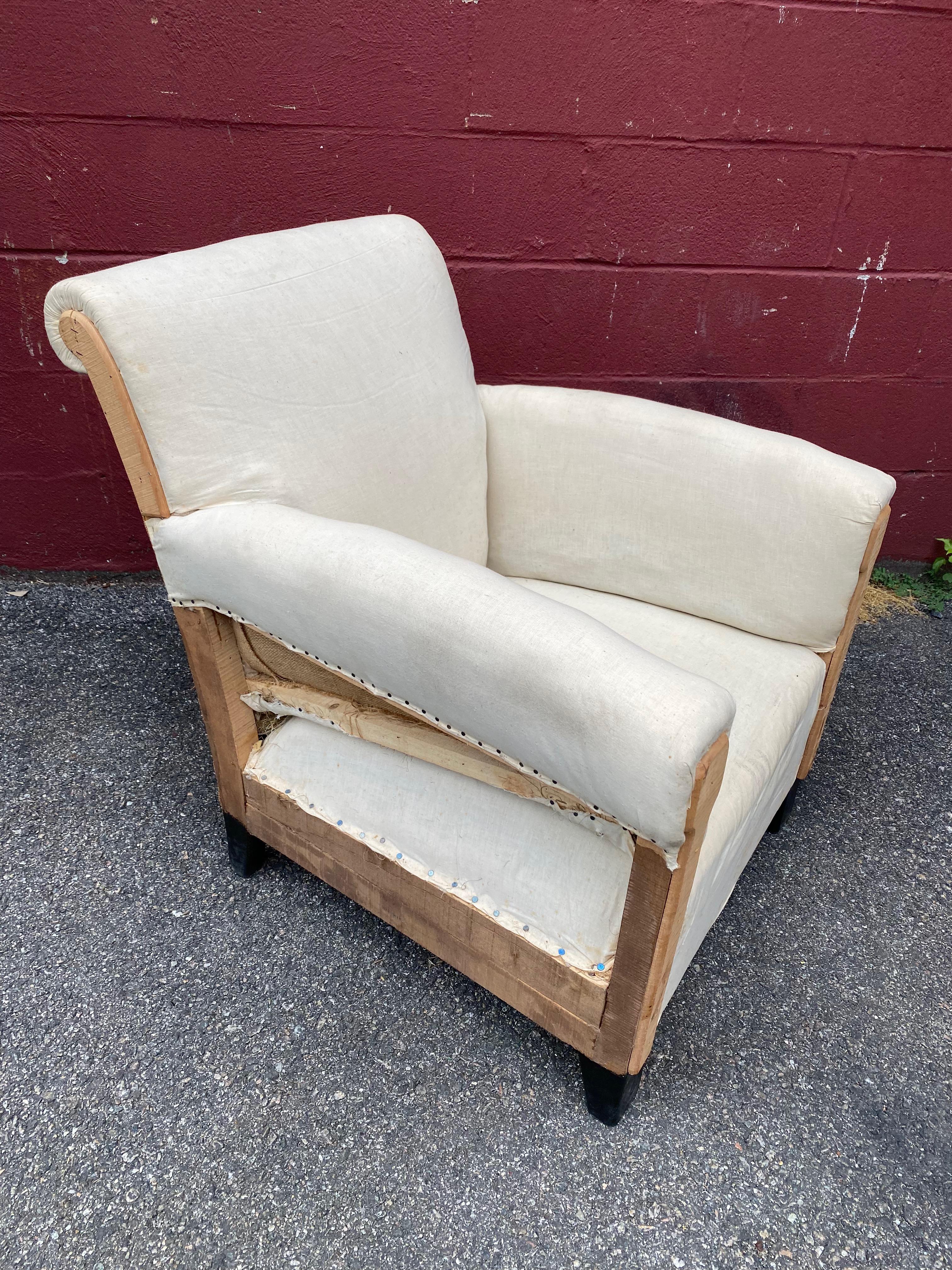 Fabric Pair of French Mid-Century Modern Club Chairs in Muslin For Sale