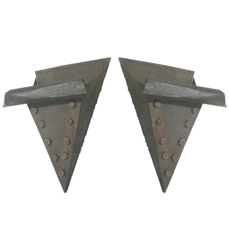 Pair of French Mid-Century Modern / Craftsman / Brutalist Wrought Iron Sconces For Sale