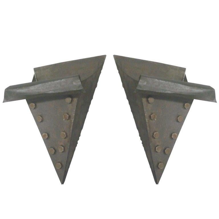 Pair of French Mid-Century Modern Craftsman Hand Hammered Wrought Iron Sconces