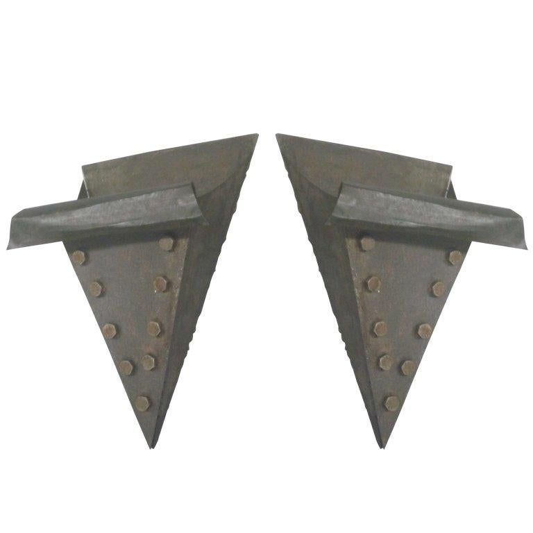 Pair of French Mid-Century Modern / Craftsman / Brutalist Wrought Iron Sconces