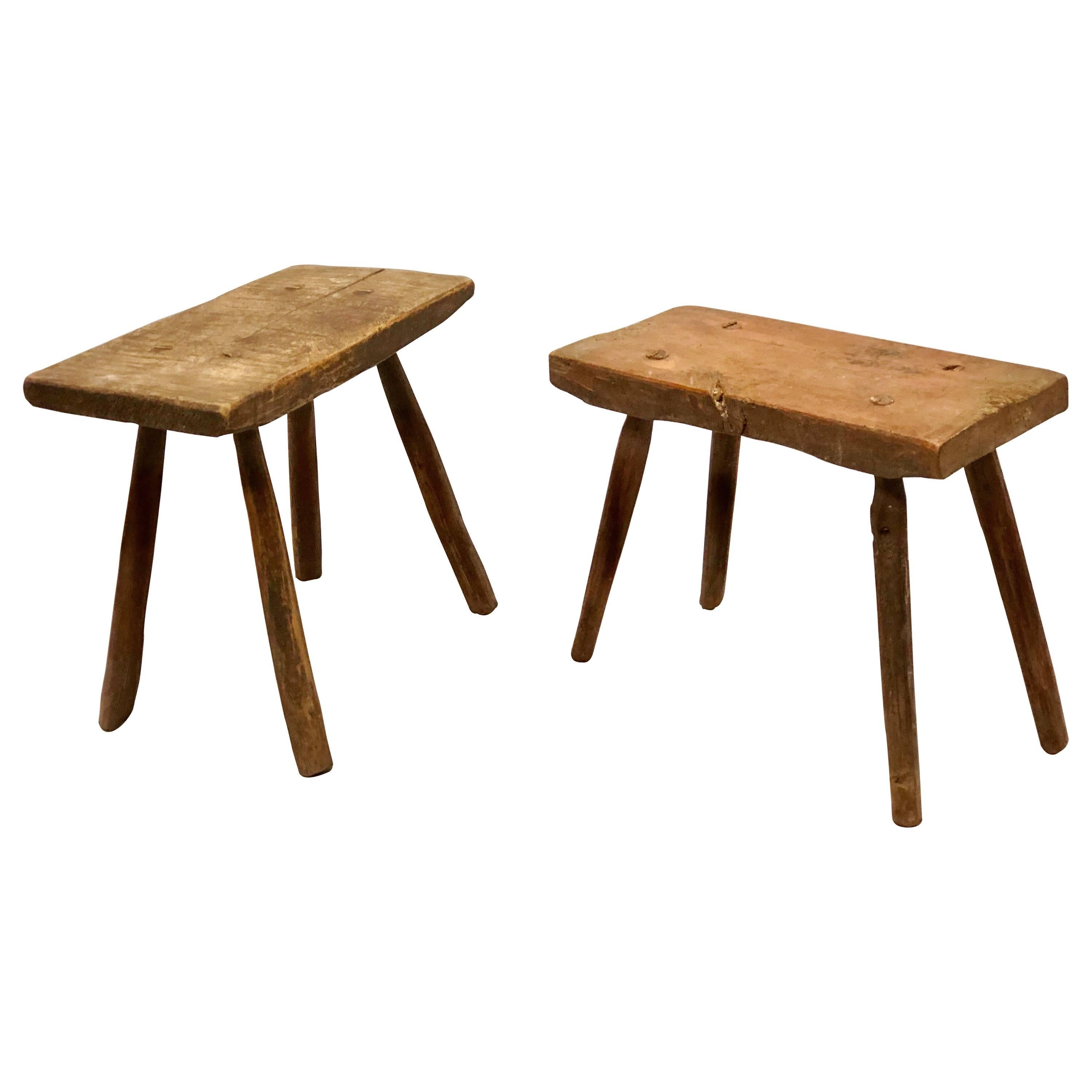 Pair of French Mid-Century Modern Craftsman or Brutalist Wood Benches