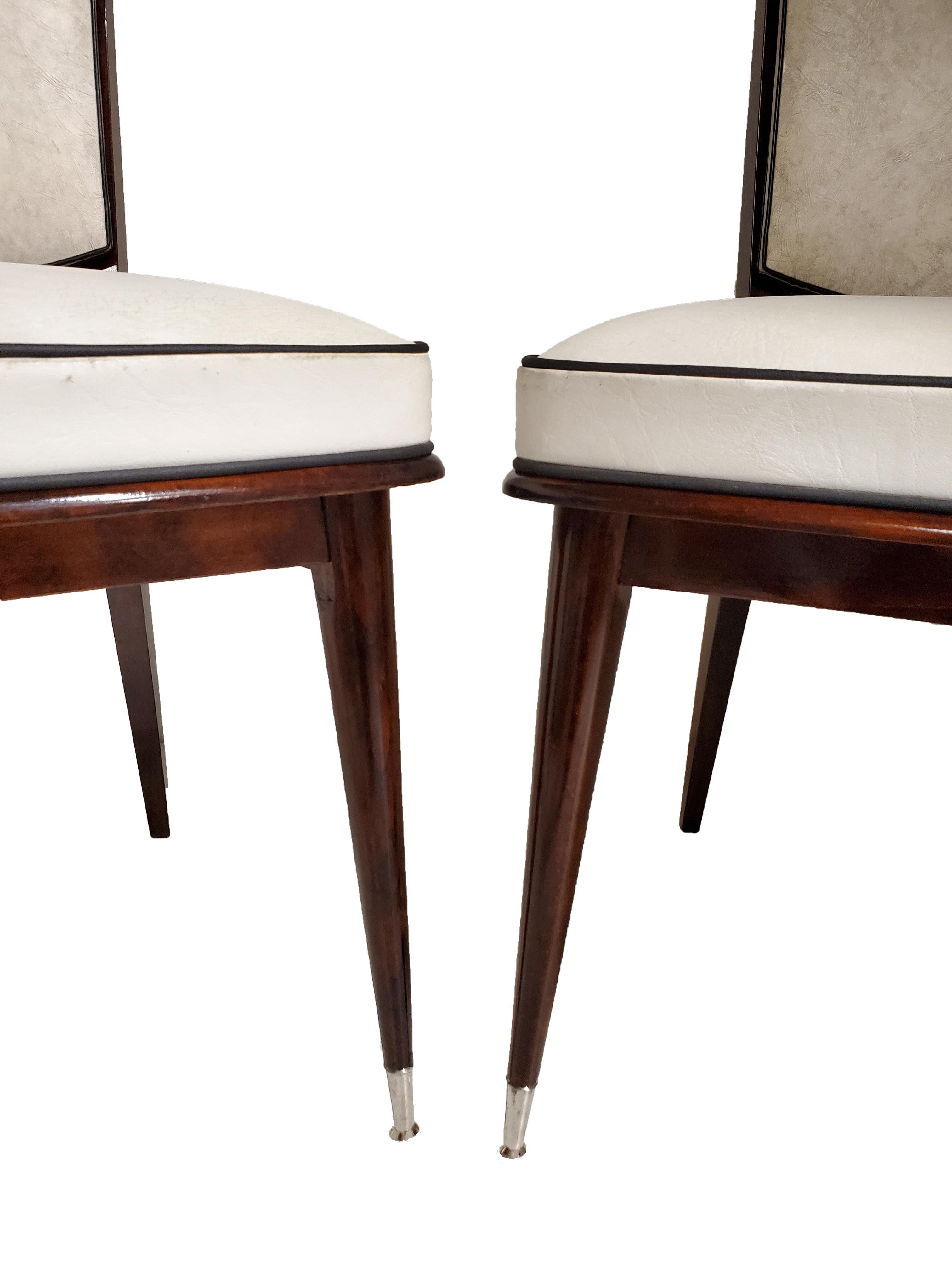 Pair of French Mid-Century Modern Dining / Side Chairs as Is Upholstery For Sale 7
