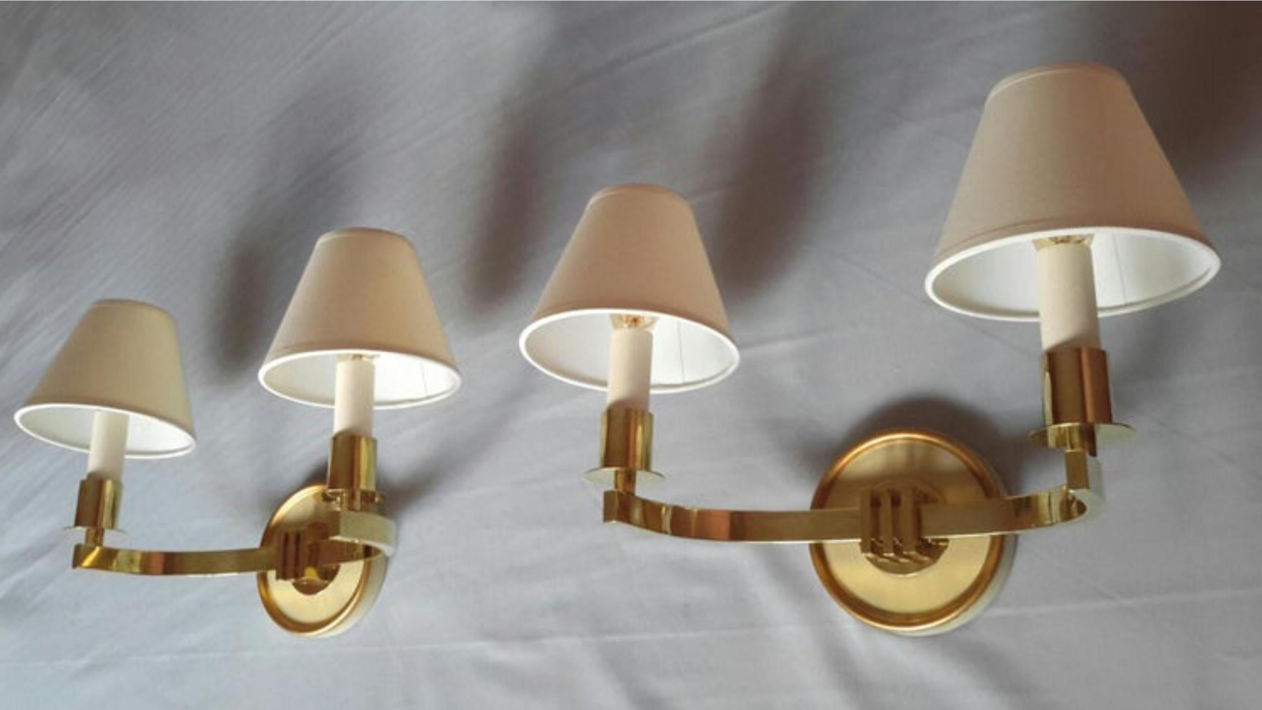 Pair of French Mid-Century Modern Gilt Bronze Wall Sconces, 1950's For Sale 8