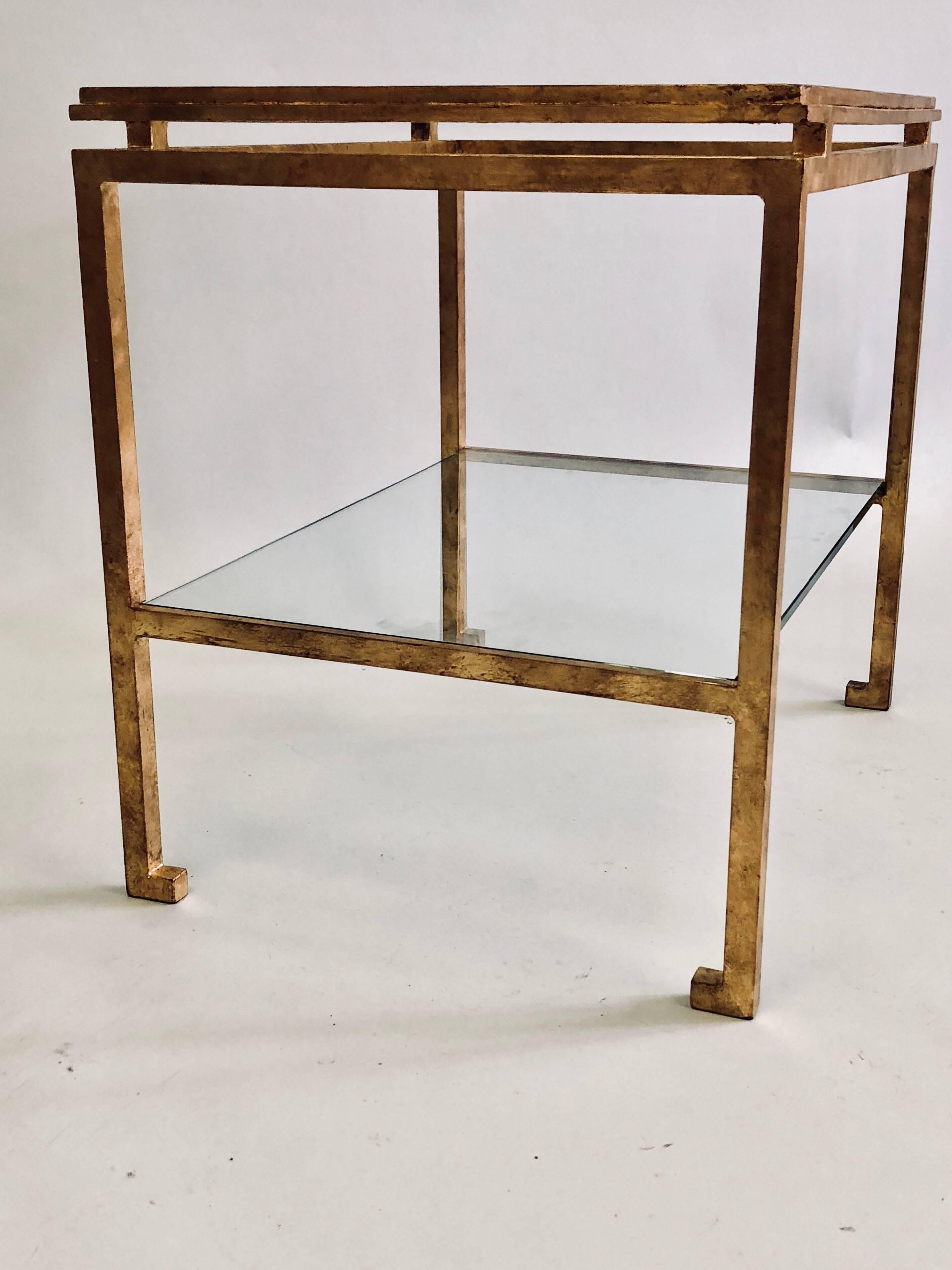 Pair of French Mid-Century Modern Gilt Iron Side / End Tables by Maison Ramsay In Good Condition For Sale In New York, NY