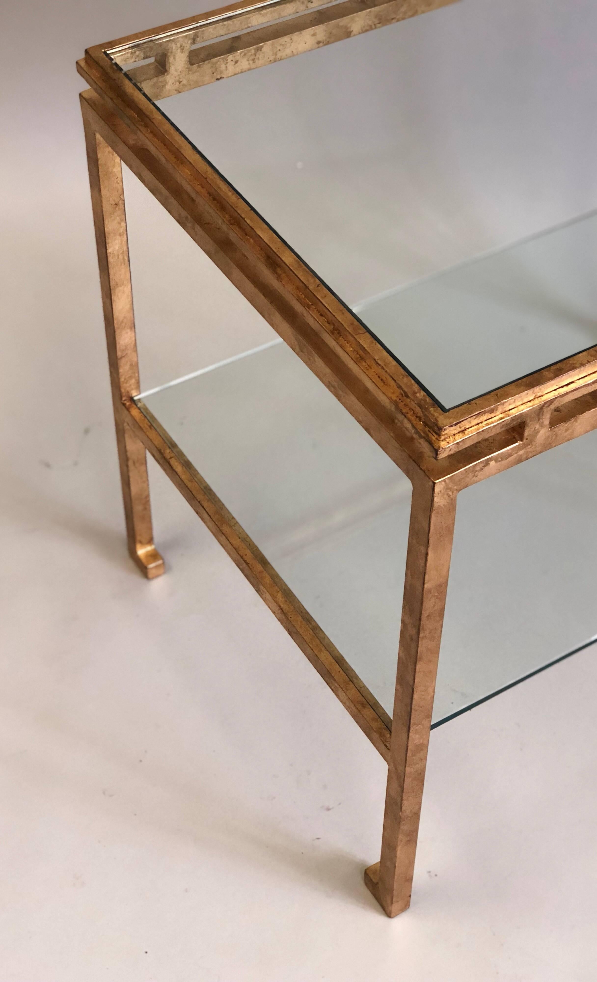 Pair of French Mid-Century Modern Gilt Iron Side / End Tables by Maison Ramsay For Sale 1