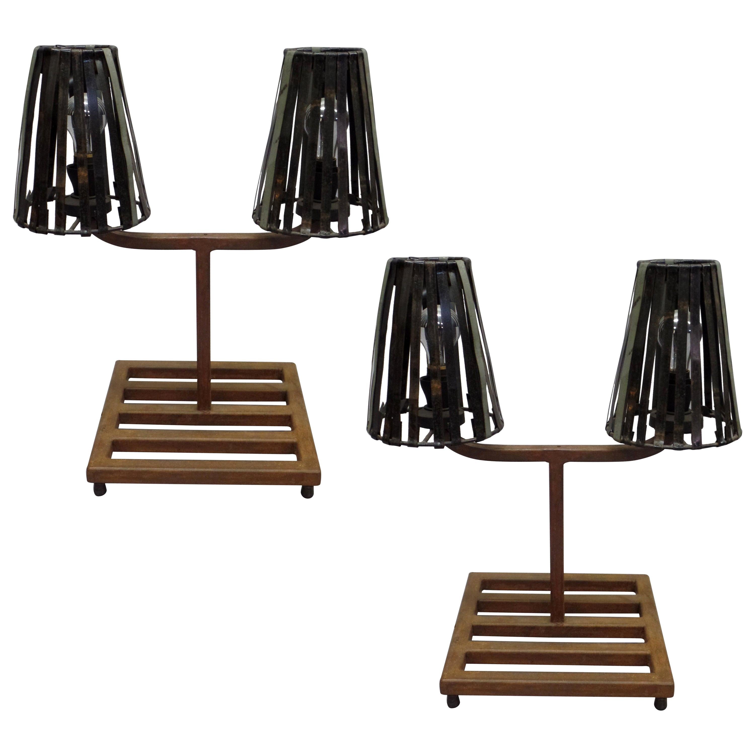 Pair of French Mid-Century Modern Industrial Table Lamps in Style Jean Prouvé