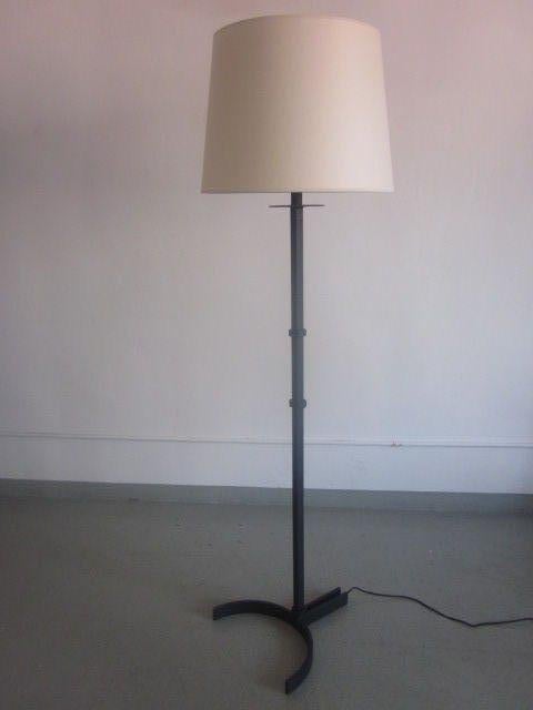 Patinated Rare Pair of French Mid-Century Modern Iron Floor Lamps in Style of Disderot For Sale