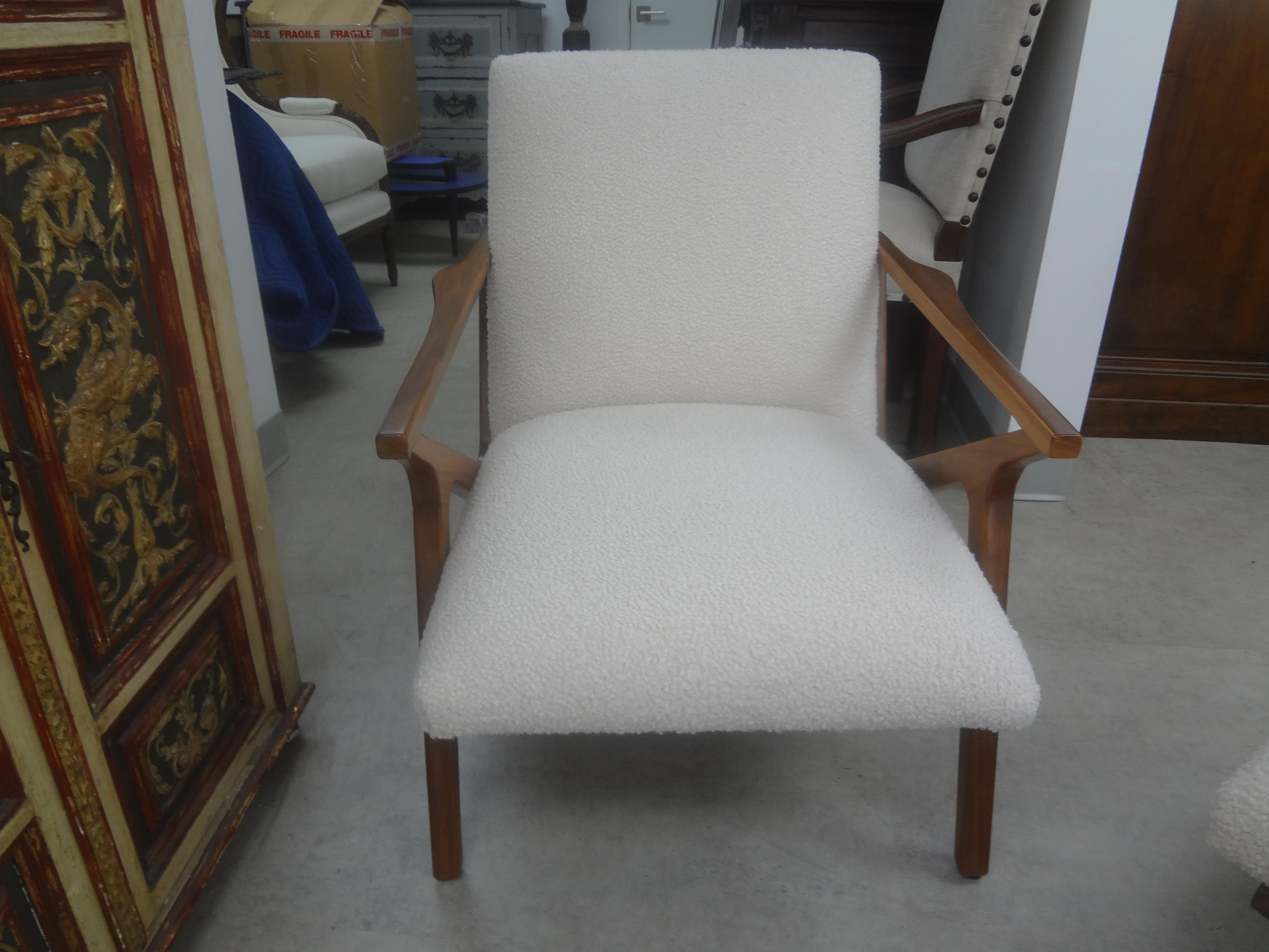 Bouclé Pair of French Mid-Century Modern Jeanneret Style Lounge Chairs For Sale