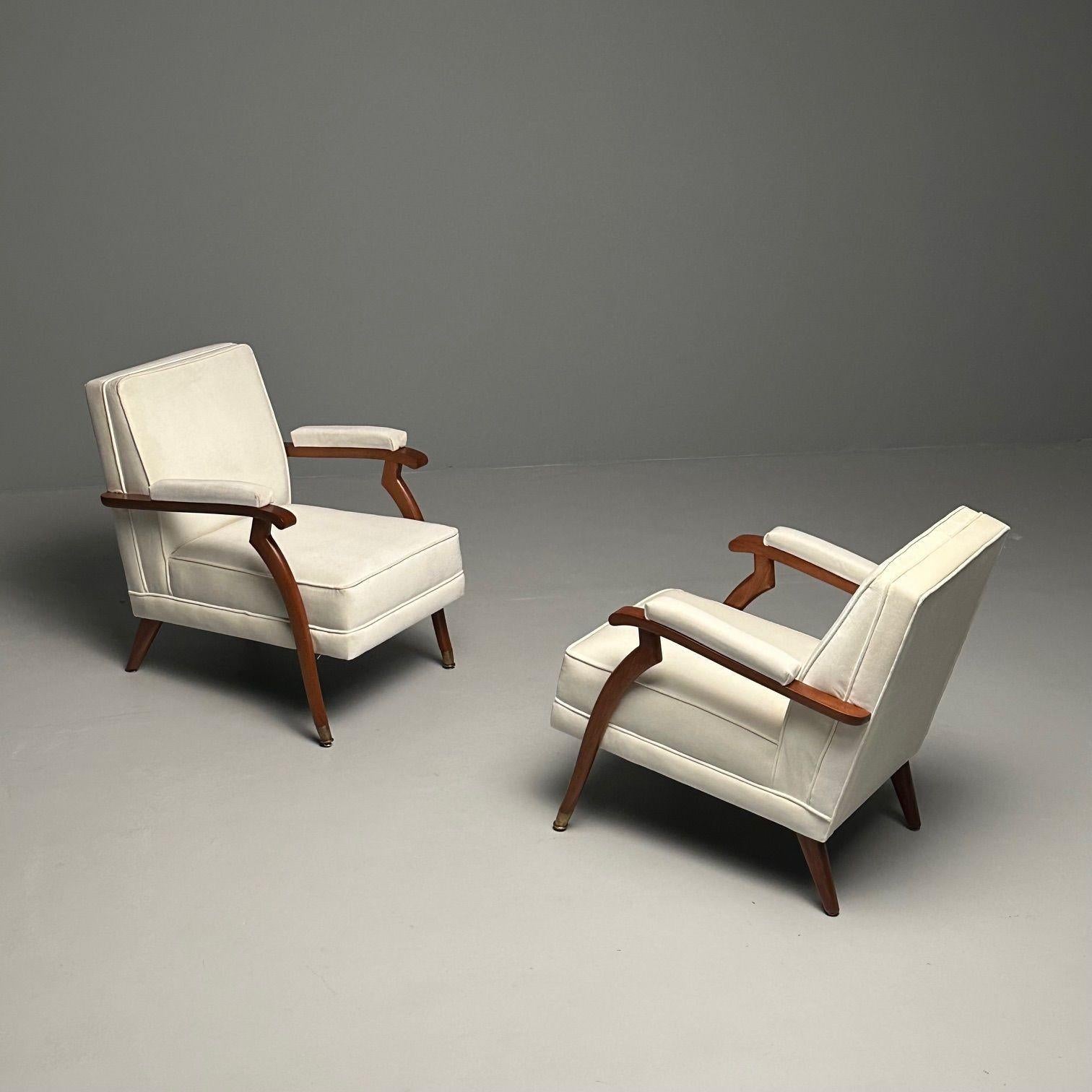 Französische Moderne im Maison Leleu-Stil, Loungesessel, weißes Mohair, helles Holz, 2023 im Angebot 4