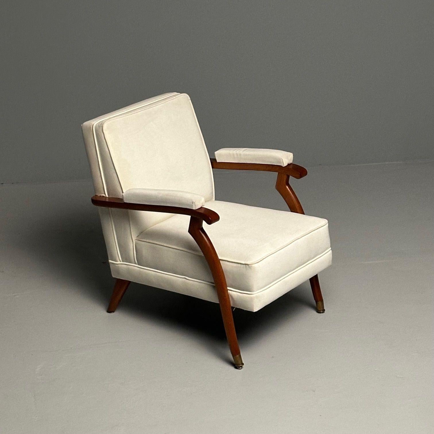 Maison Leleu Style, French Modern, Lounge Chairs, White Mohair, Light Wood, 2023 For Sale 8