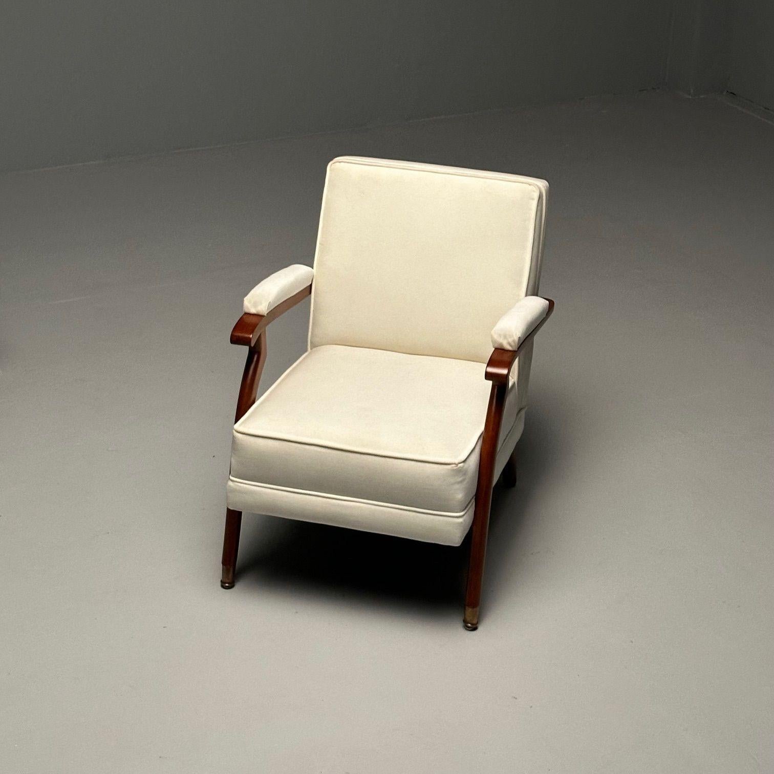 Französische Moderne im Maison Leleu-Stil, Loungesessel, weißes Mohair, helles Holz, 2023 im Angebot 8