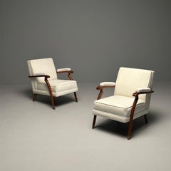 Maison Leleu Style, French Modern, Lounge Chairs, White Mohair, Light Wood, 2023