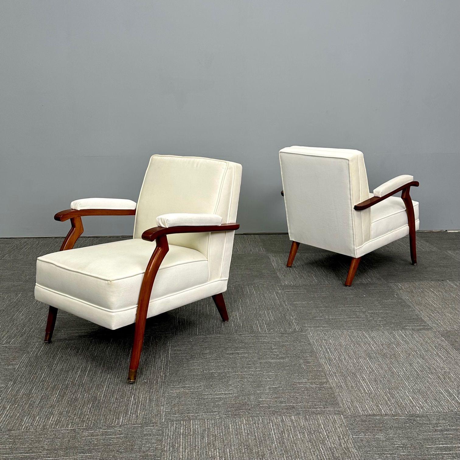 Pair of French Mid-Century Modern Maison Leleu Style Lounge / Arm Chairs, Mohair In New Condition In Stamford, CT