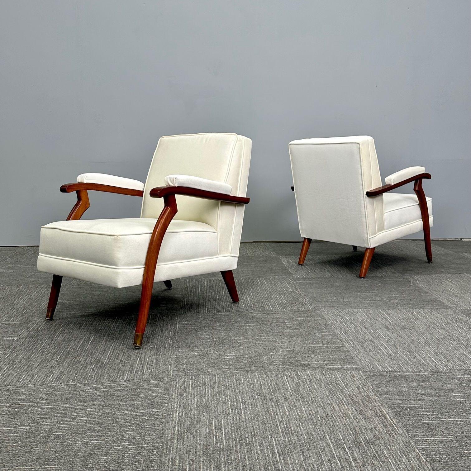 Contemporary Pair of French Mid-Century Modern Maison Leleu Style Lounge / Arm Chairs, Mohair