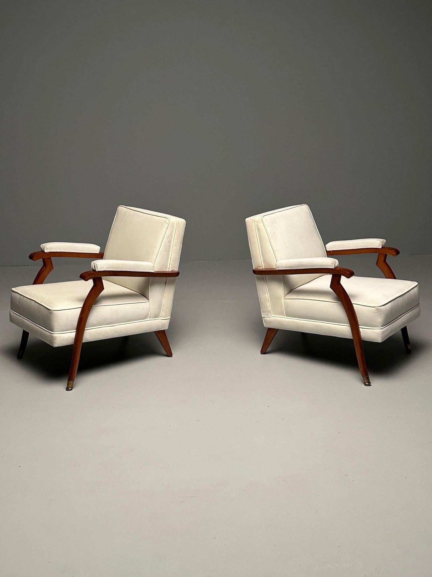 Maison Leleu Style, French Modern, Lounge Chairs, White Mohair, Light Wood, 2023 For Sale 1